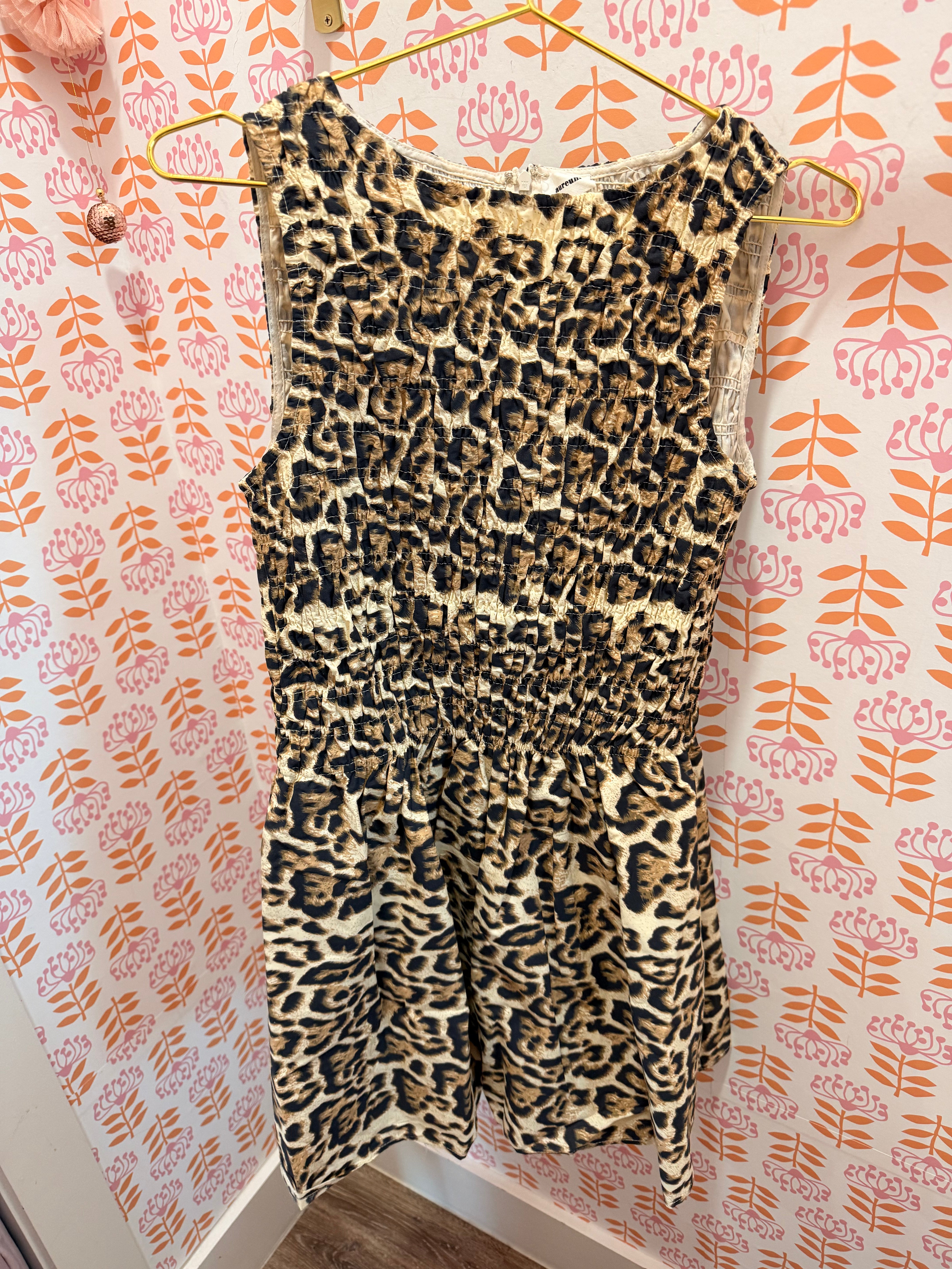 Leopard Print Smocked Mini Dress