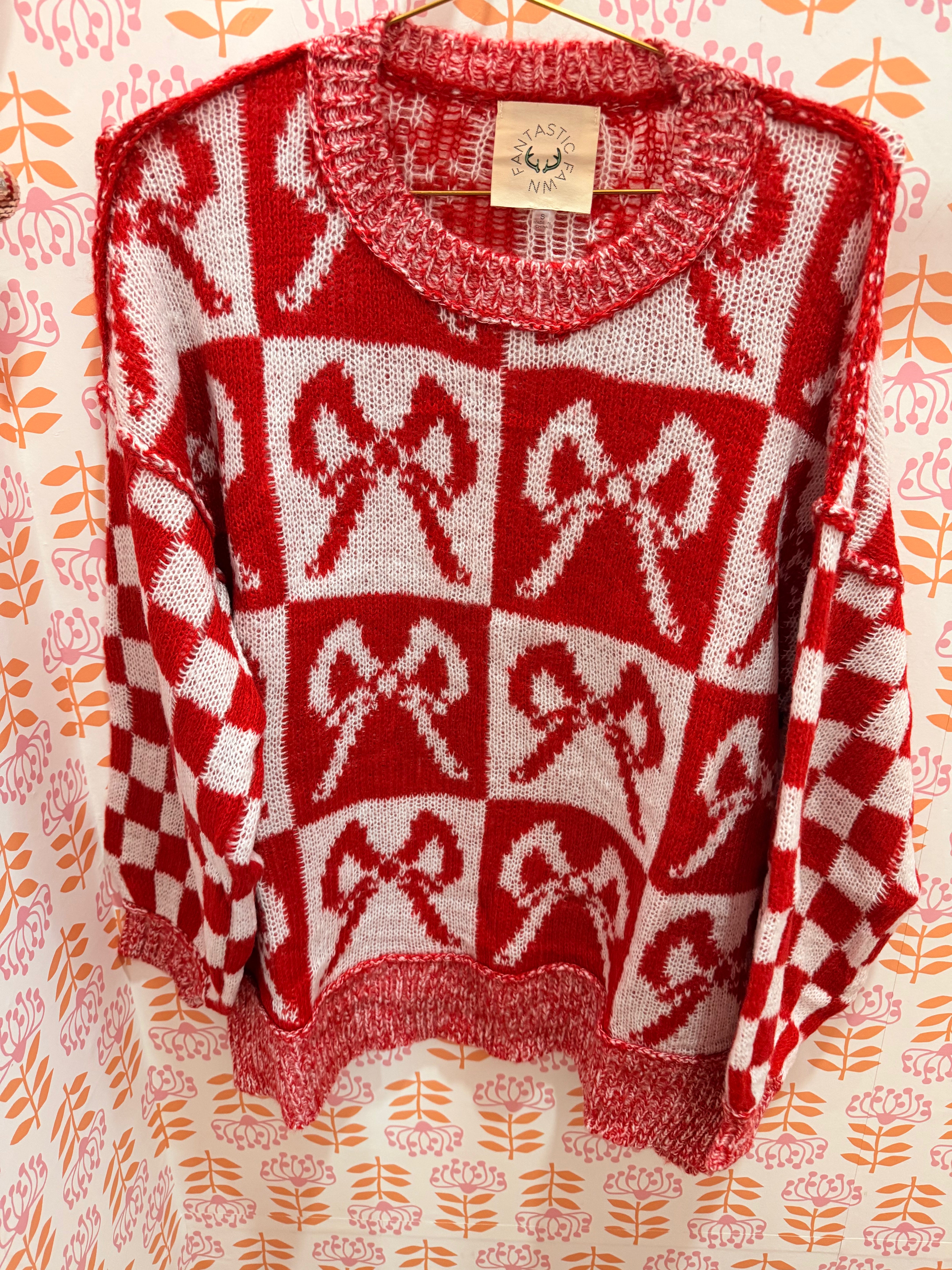 Vintage Checkered Bow Sweater