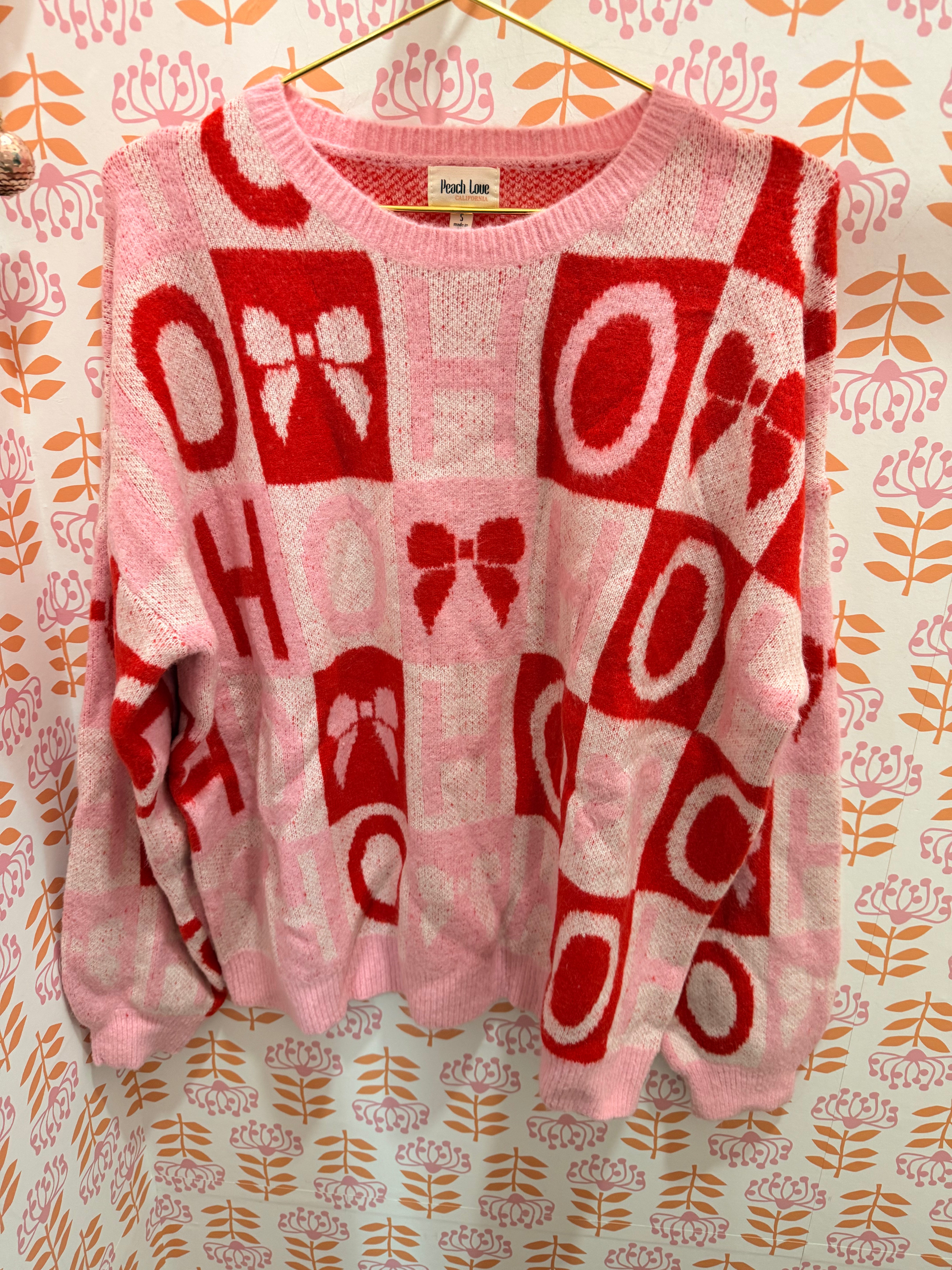 Ho Ho Ho & Bows Pink and Red Sweater