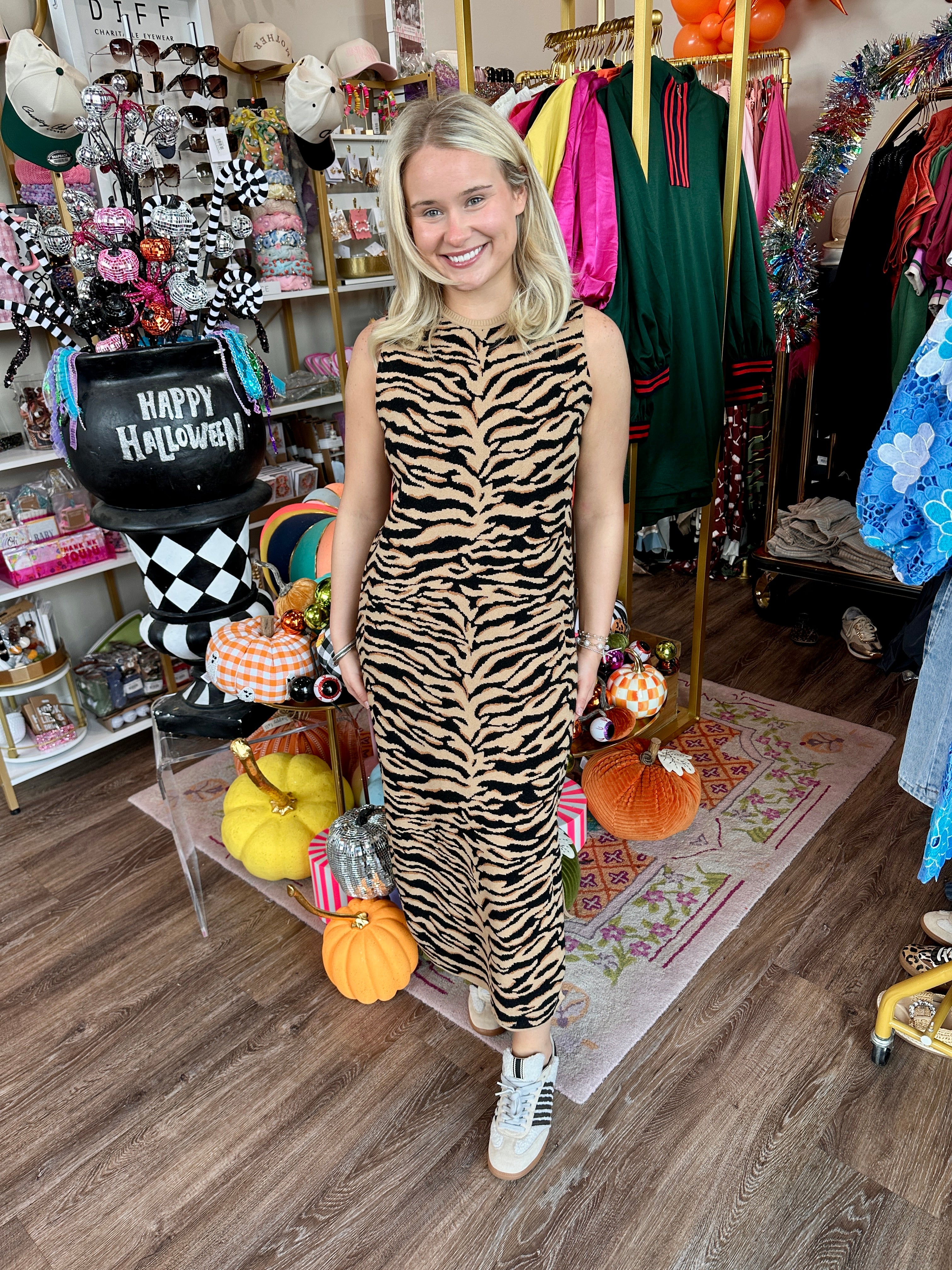 Simone Sweater Midi Dress - Tiger - Emily McCarthy