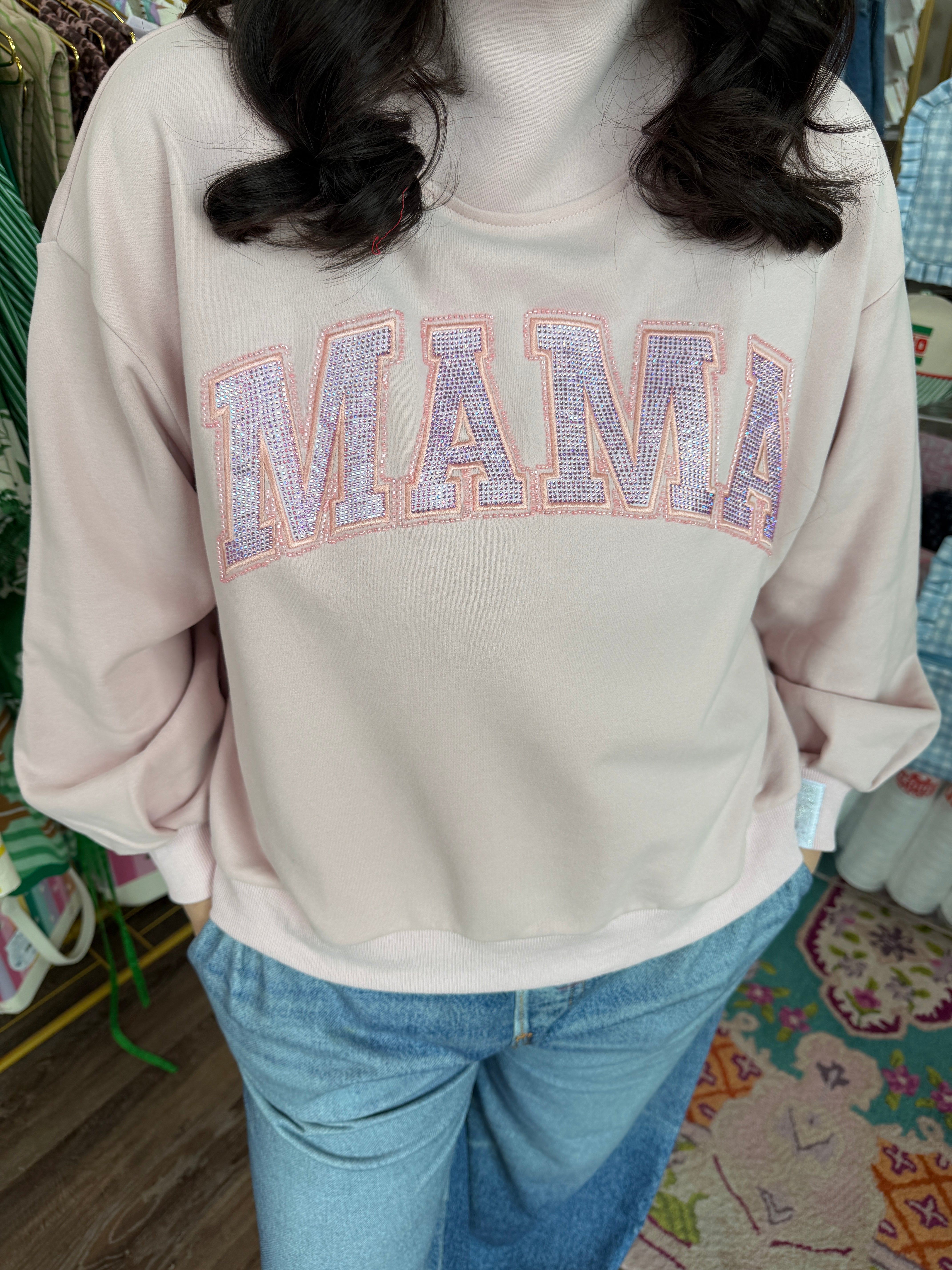 Light Pink “Mama” Mock Neck Sweatshirt