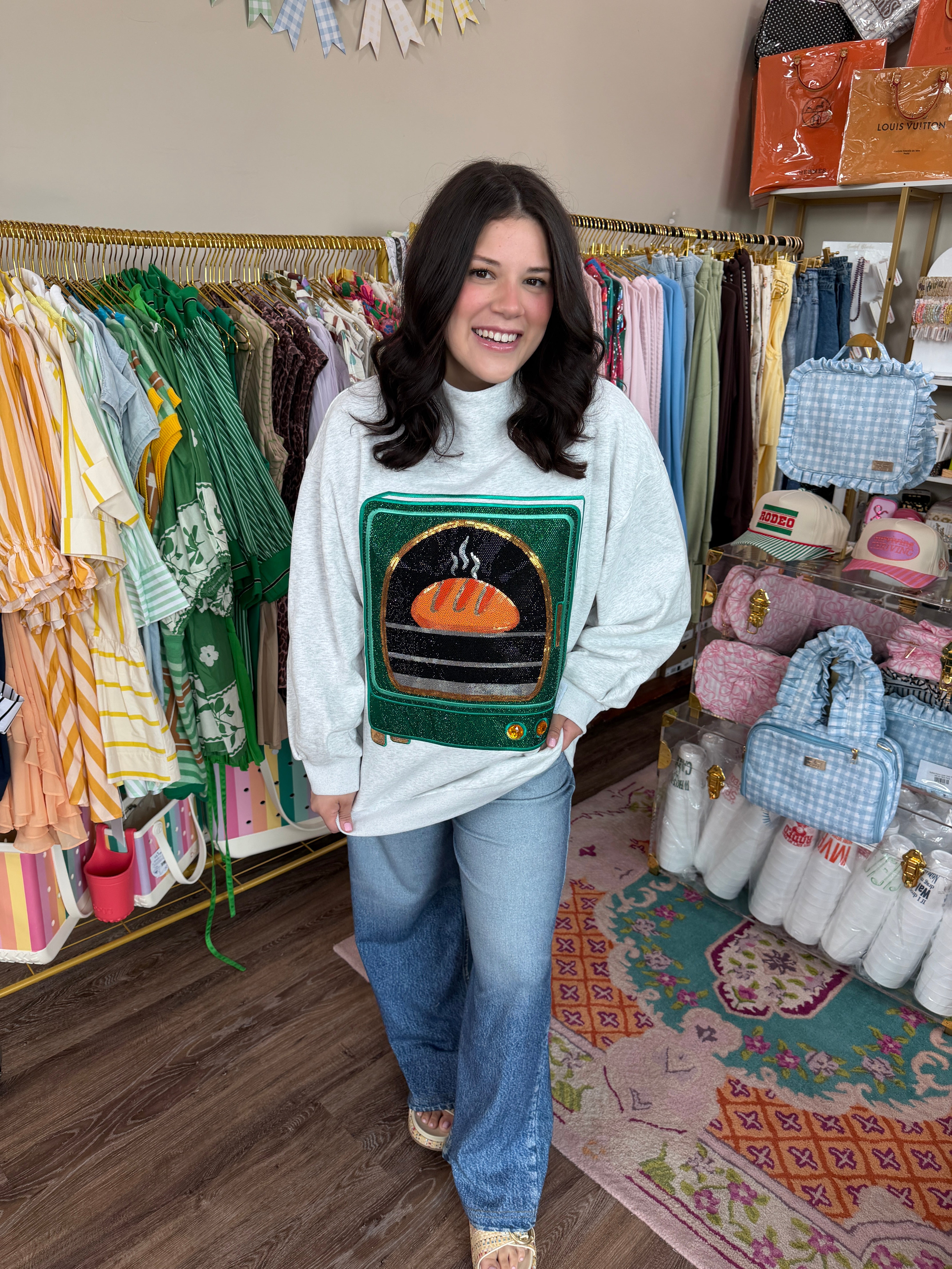 Grey Bun in the Oven Mock Neck Sweatshirt- QOS