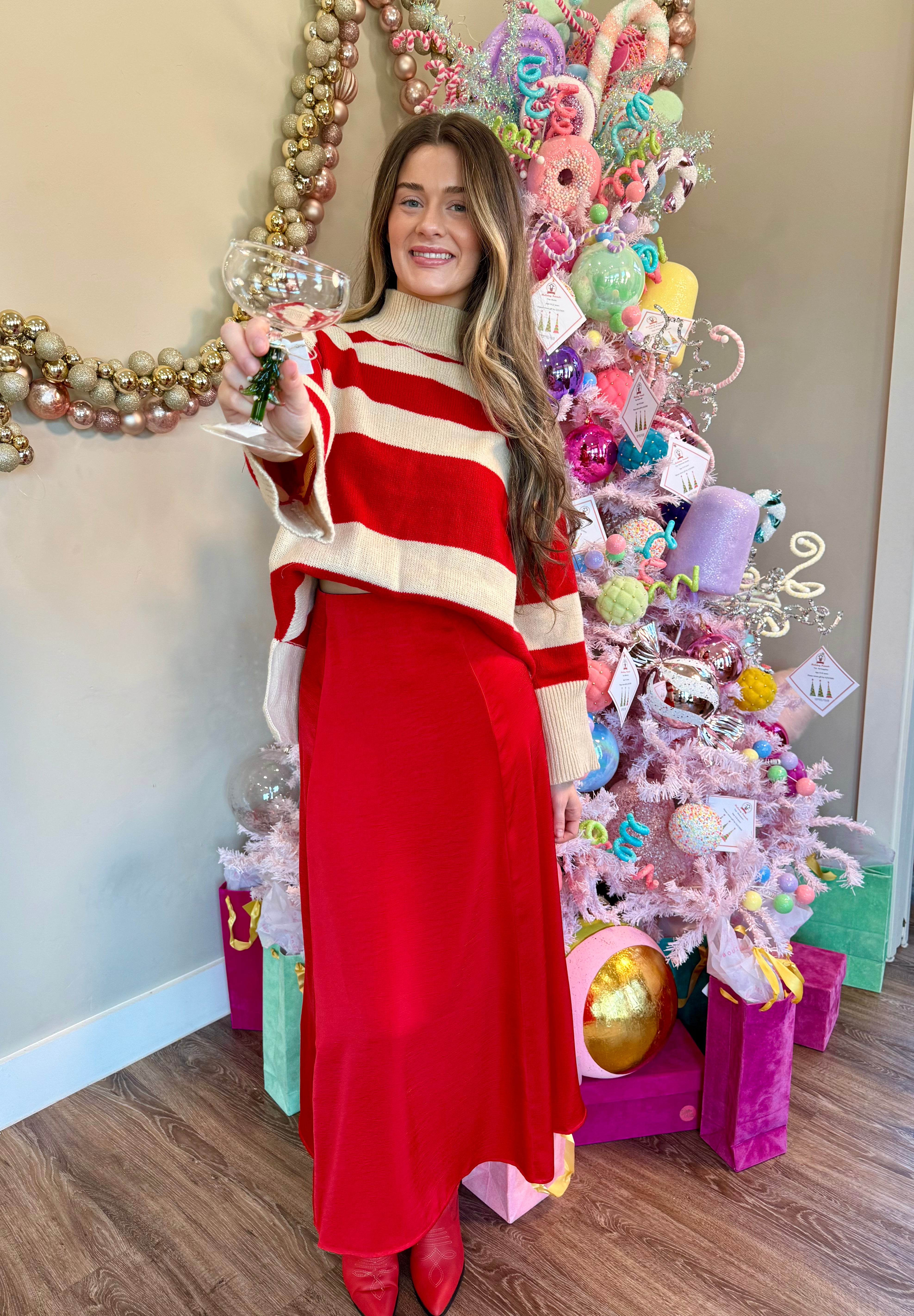 Costner Striped Sweater-Red