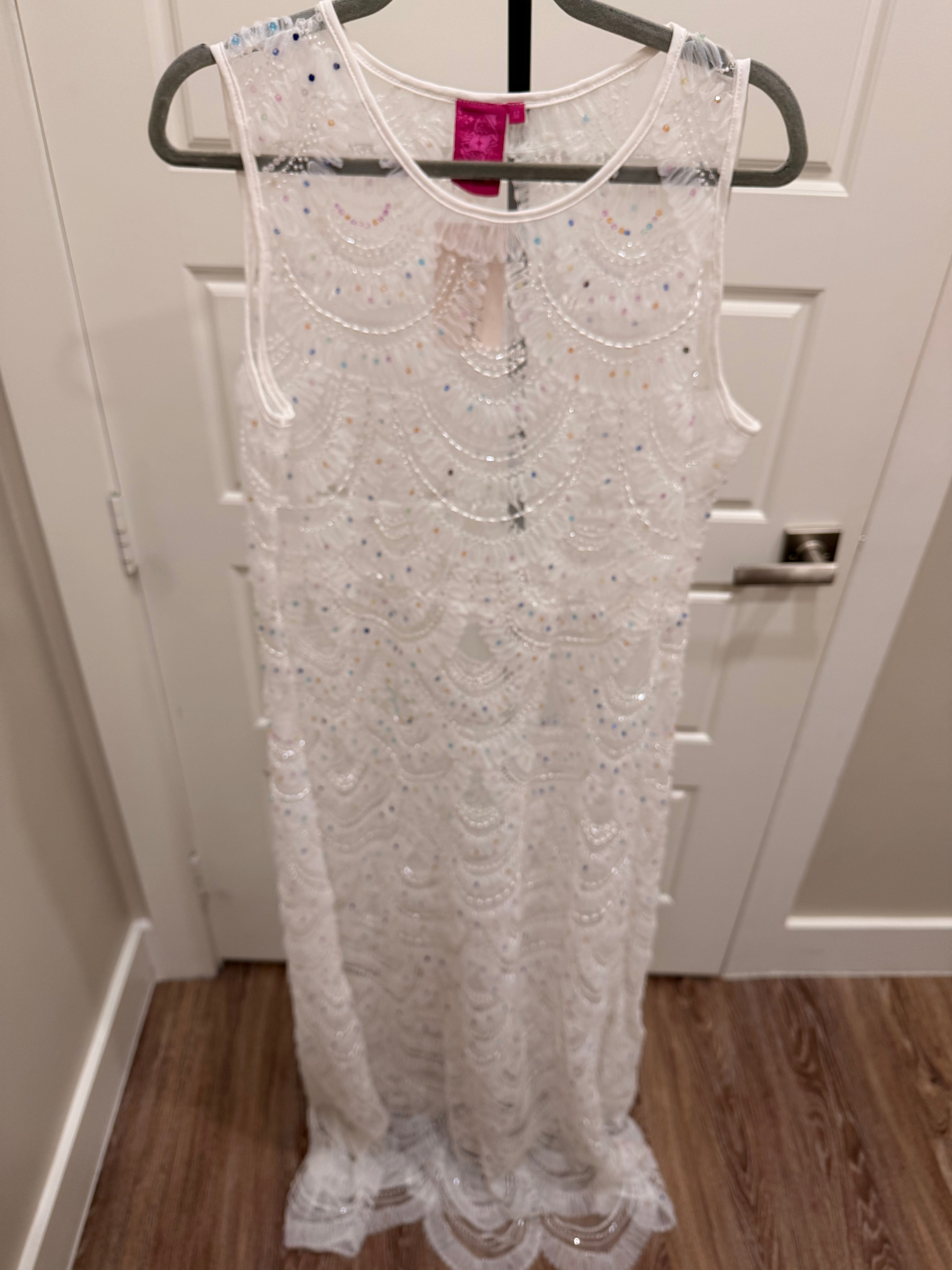 White lace & sequin Sheer Midi dress/ cover up- QOS