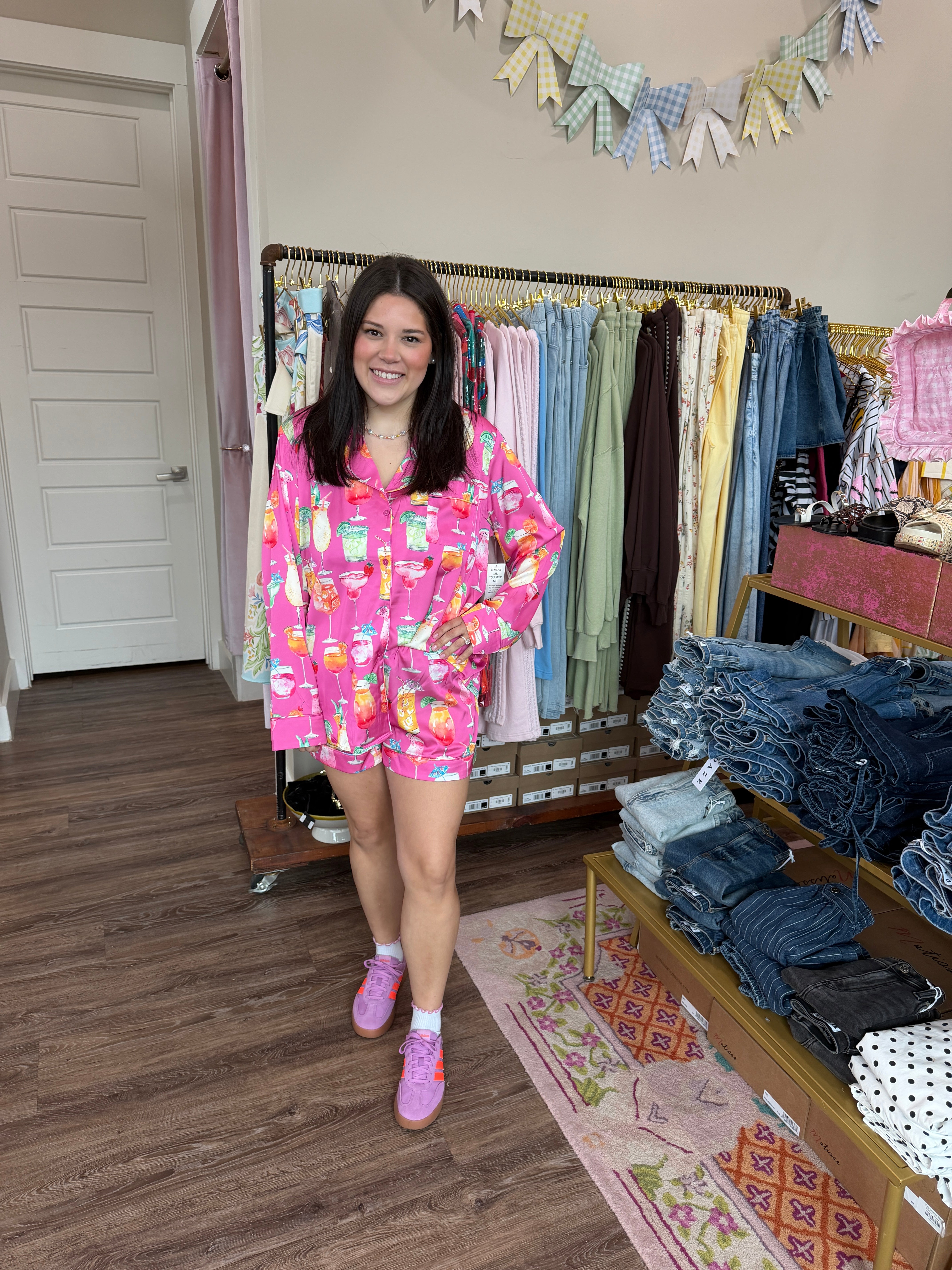 Favorite PJ Set Pink Sunset Cocktails Silky- show me your mumu