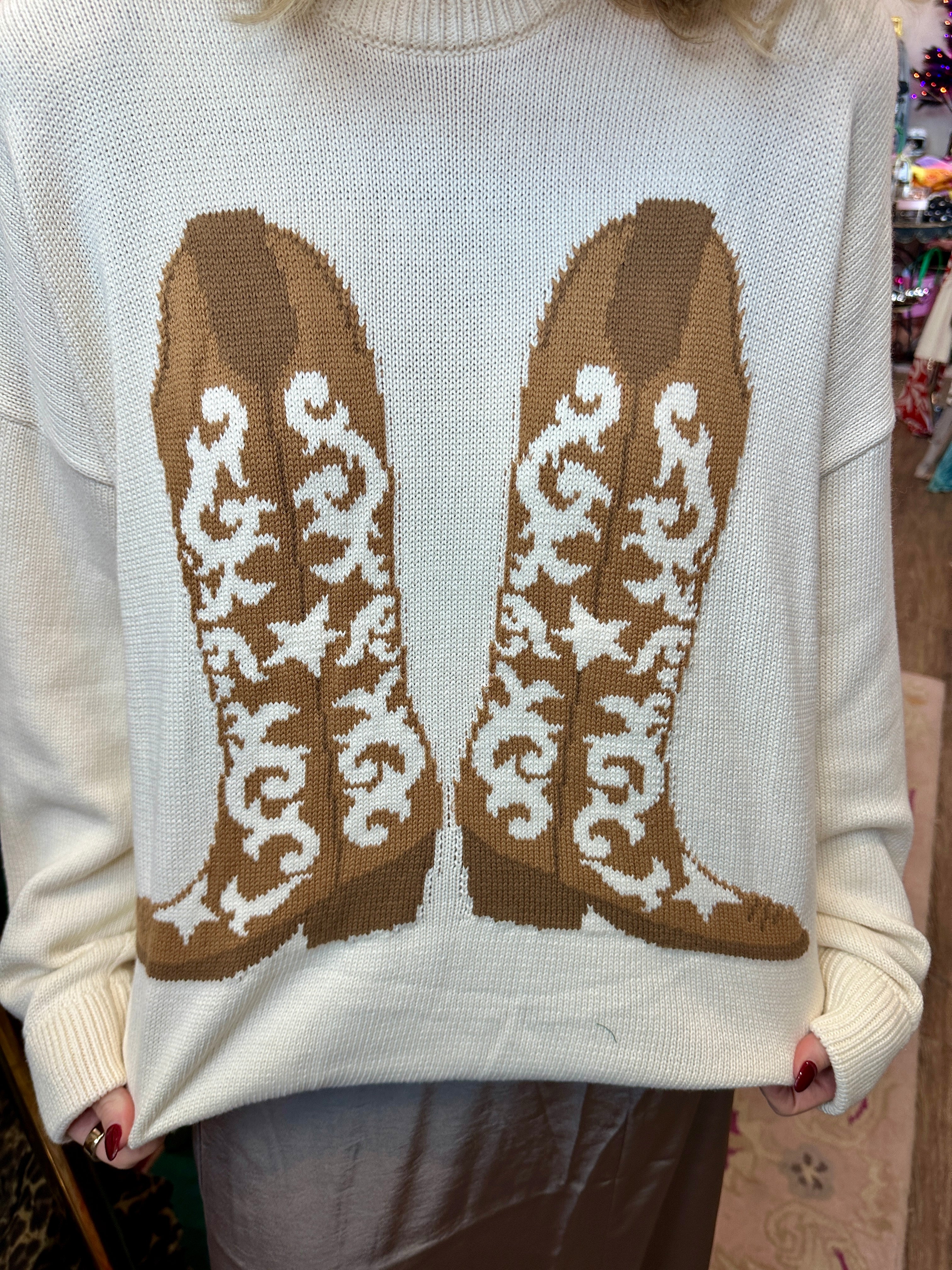 Stay Awhile Sweater Cowboy Boot Knit - Show Me Your Mumu