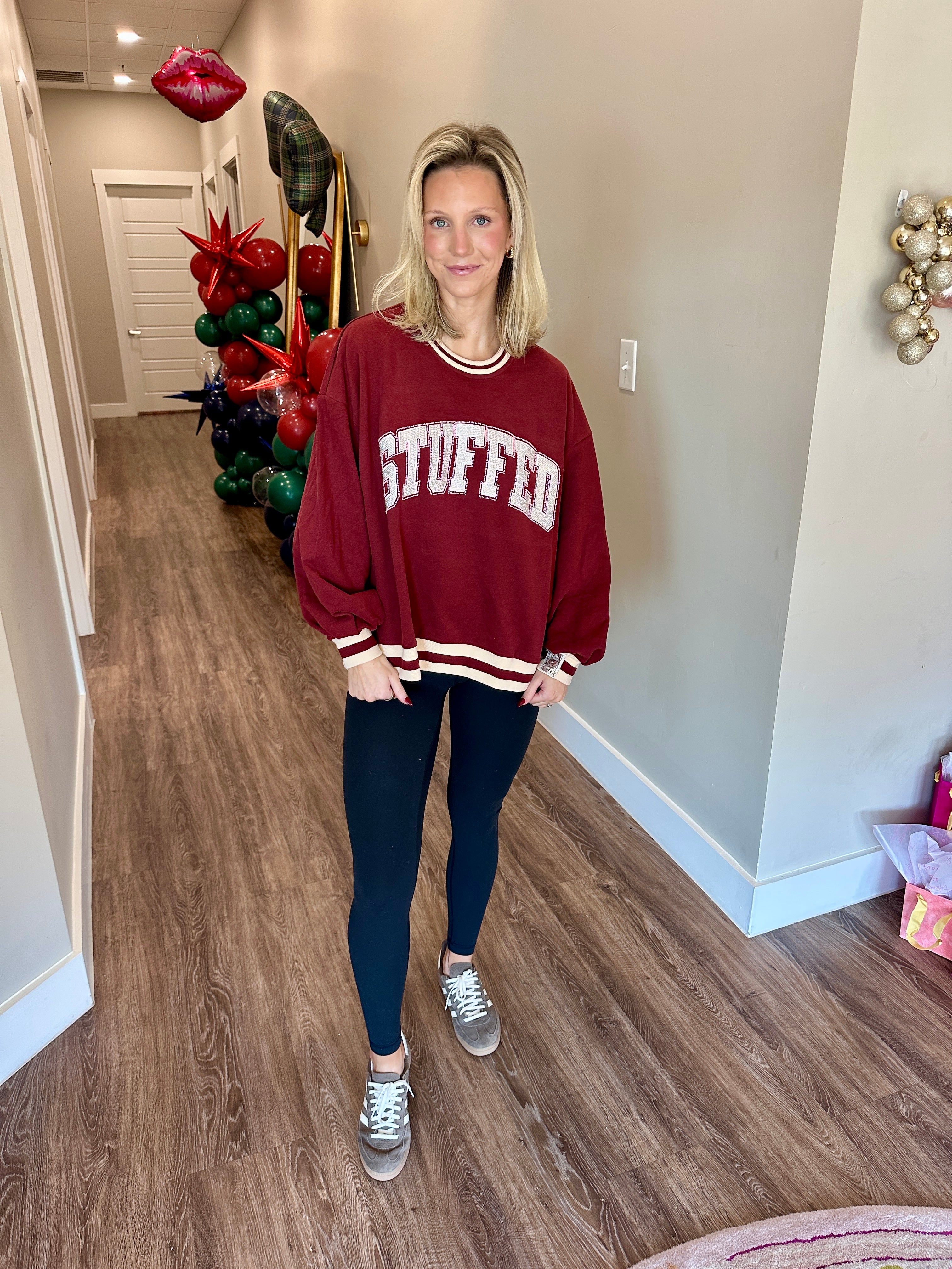 Marron & Ivory Rhinestone 'Stuffed" Sweatshirt - Queen Of Sparkles