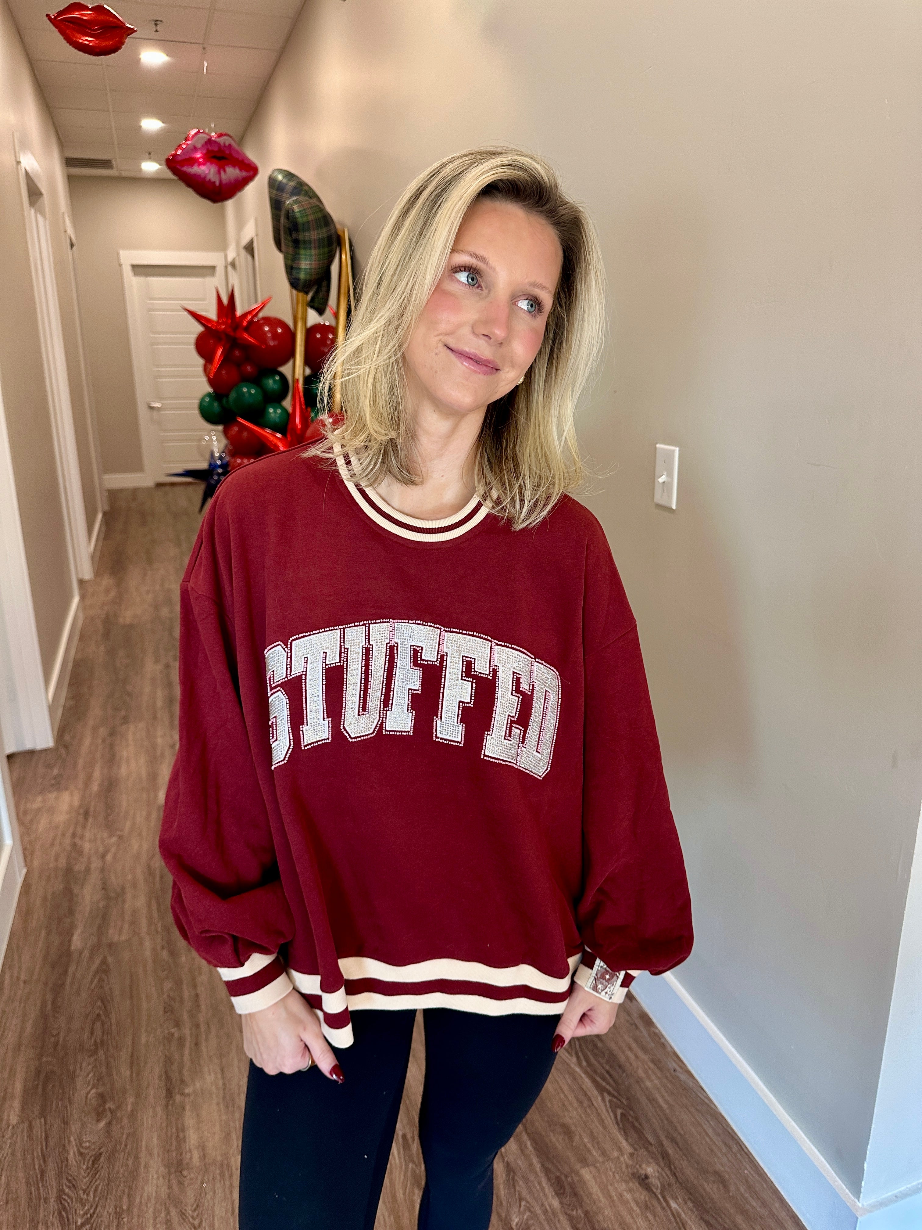 Marron & Ivory Rhinestone 'Stuffed" Sweatshirt - Queen Of Sparkles