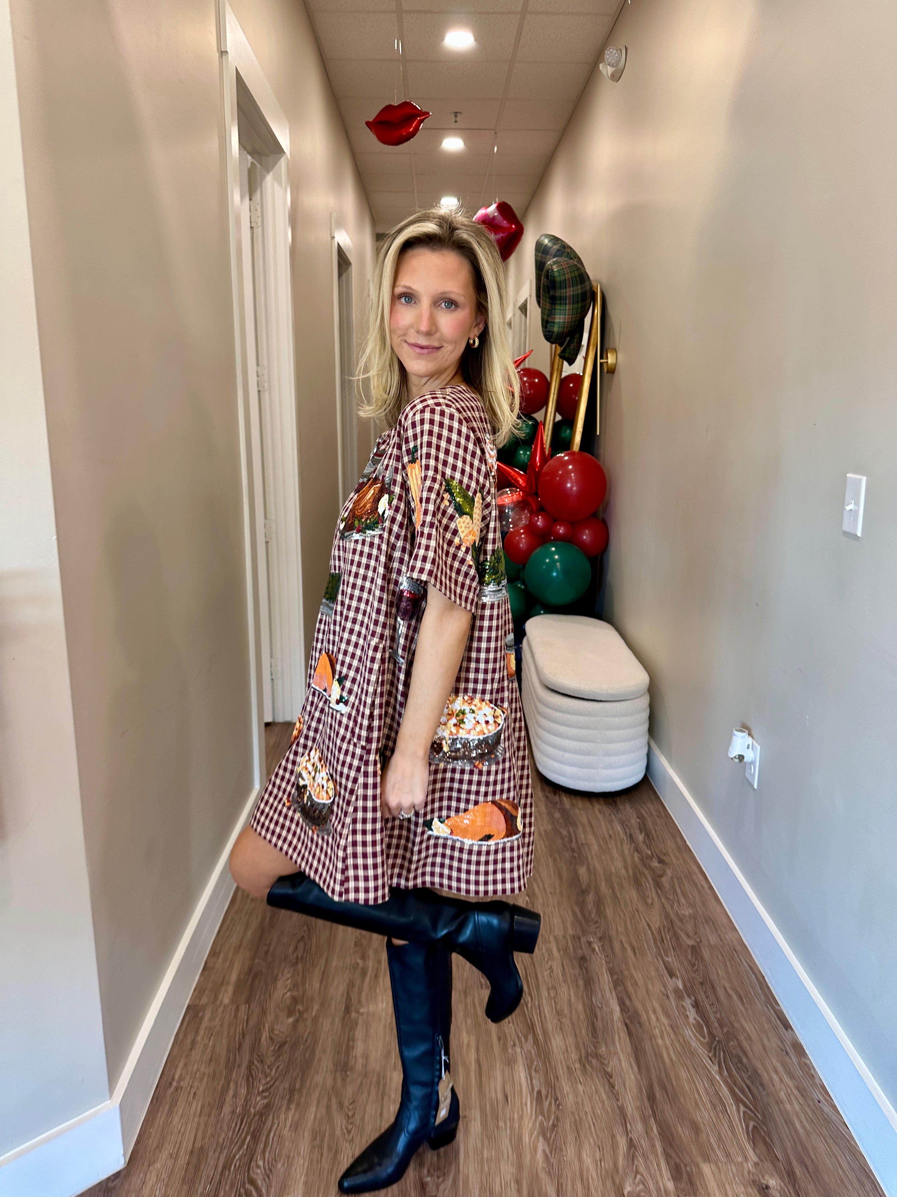 Maroon Queen Of Turkey Short Sleeve Dress- Queen Of Sparkles