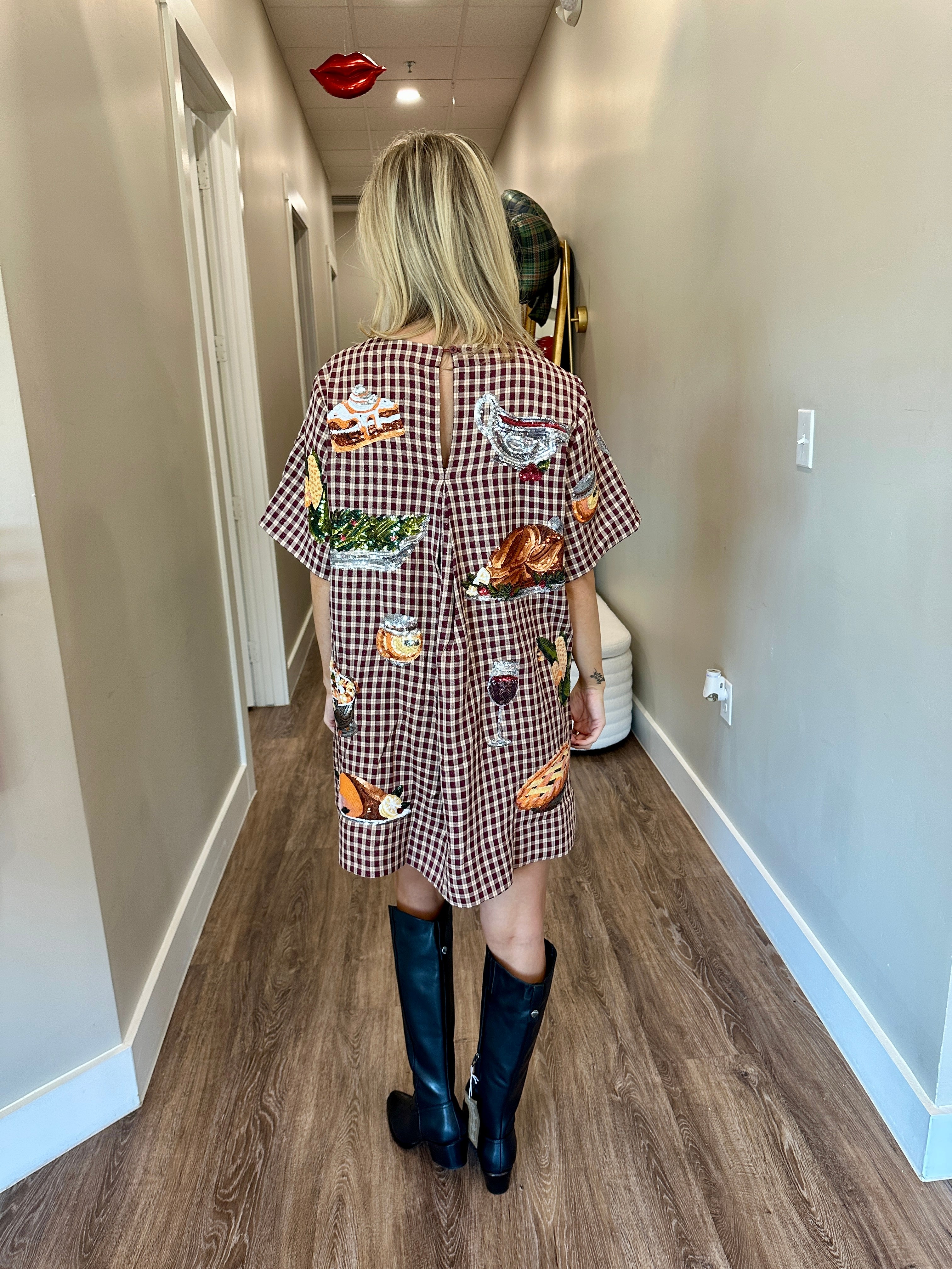 Maroon Queen Of Turkey Short Sleeve Dress- Queen Of Sparkles