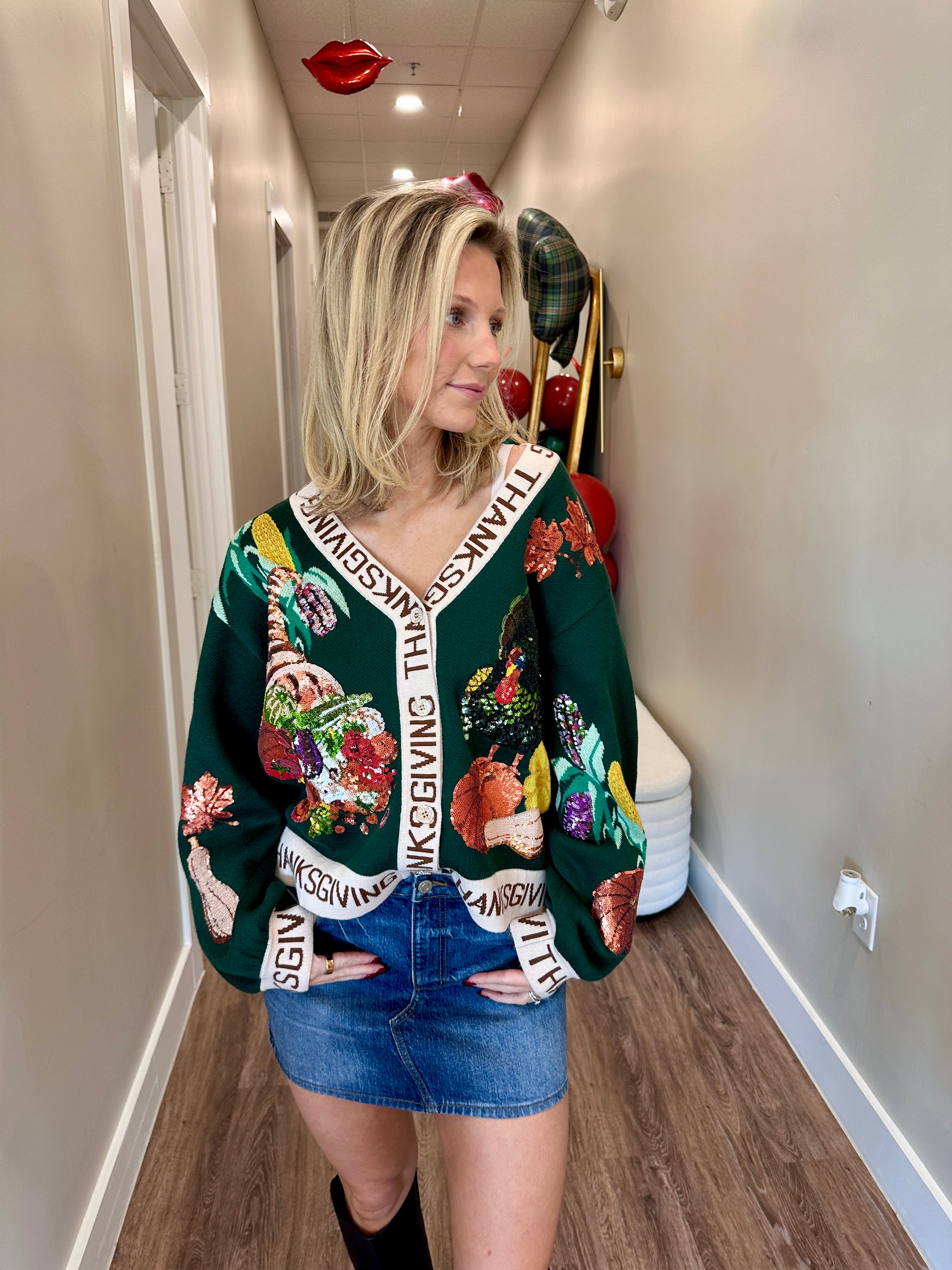 Dark Green 'Thanksgiving' Button Cardigan- Queen of sparkles