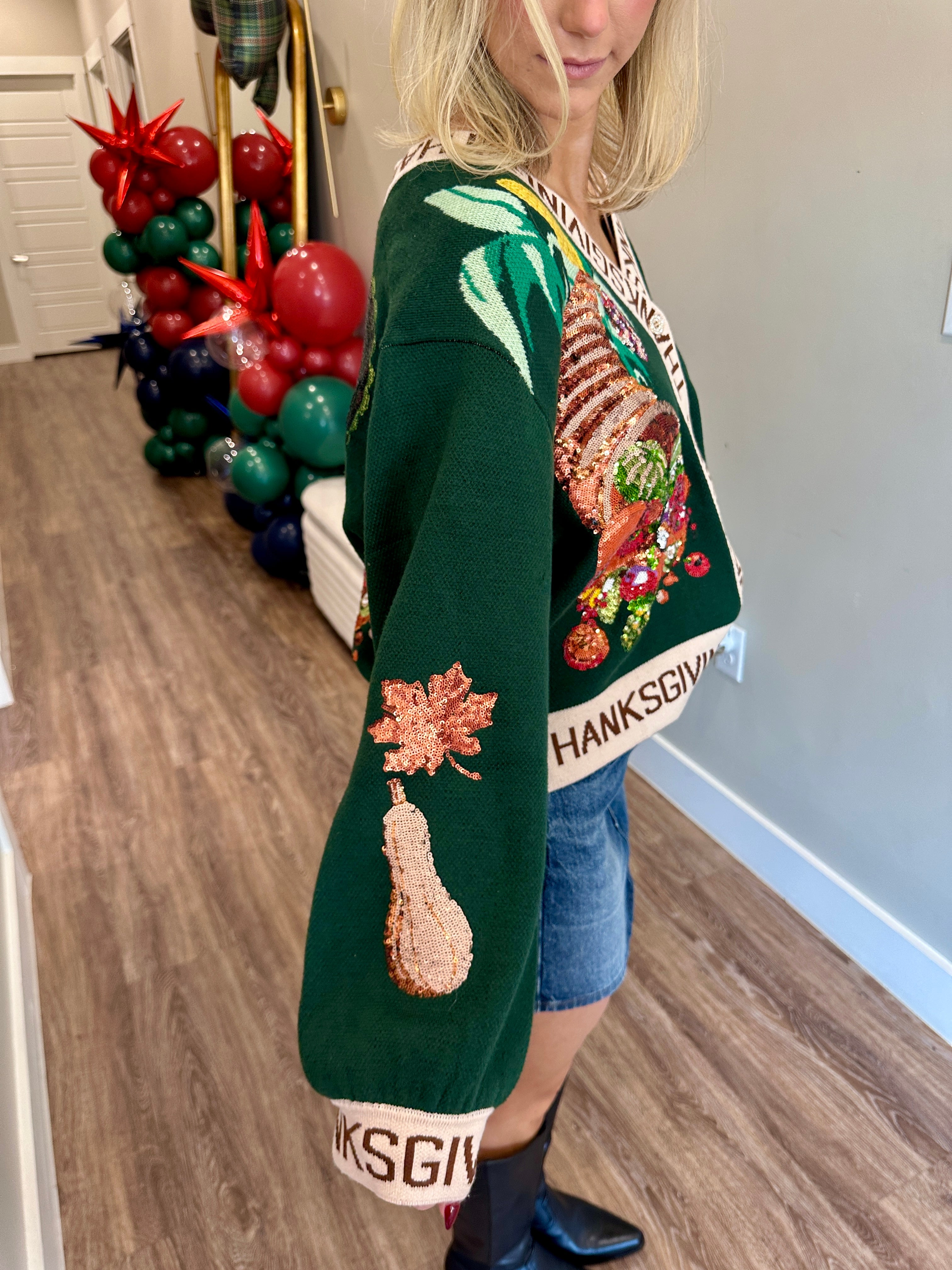 Dark Green 'Thanksgiving' Button Cardigan- Queen of sparkles