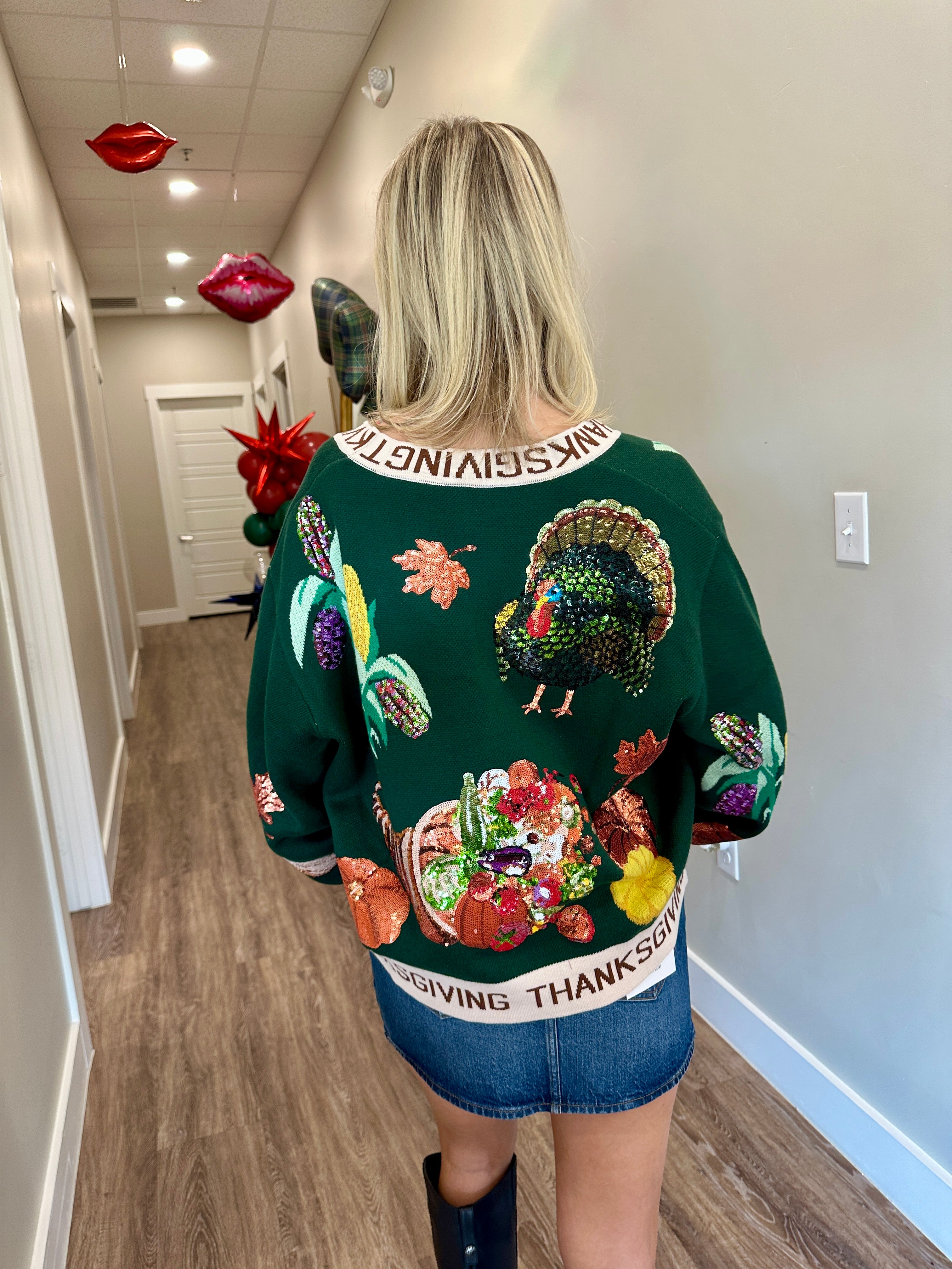 Dark Green 'Thanksgiving' Button Cardigan- Queen of sparkles