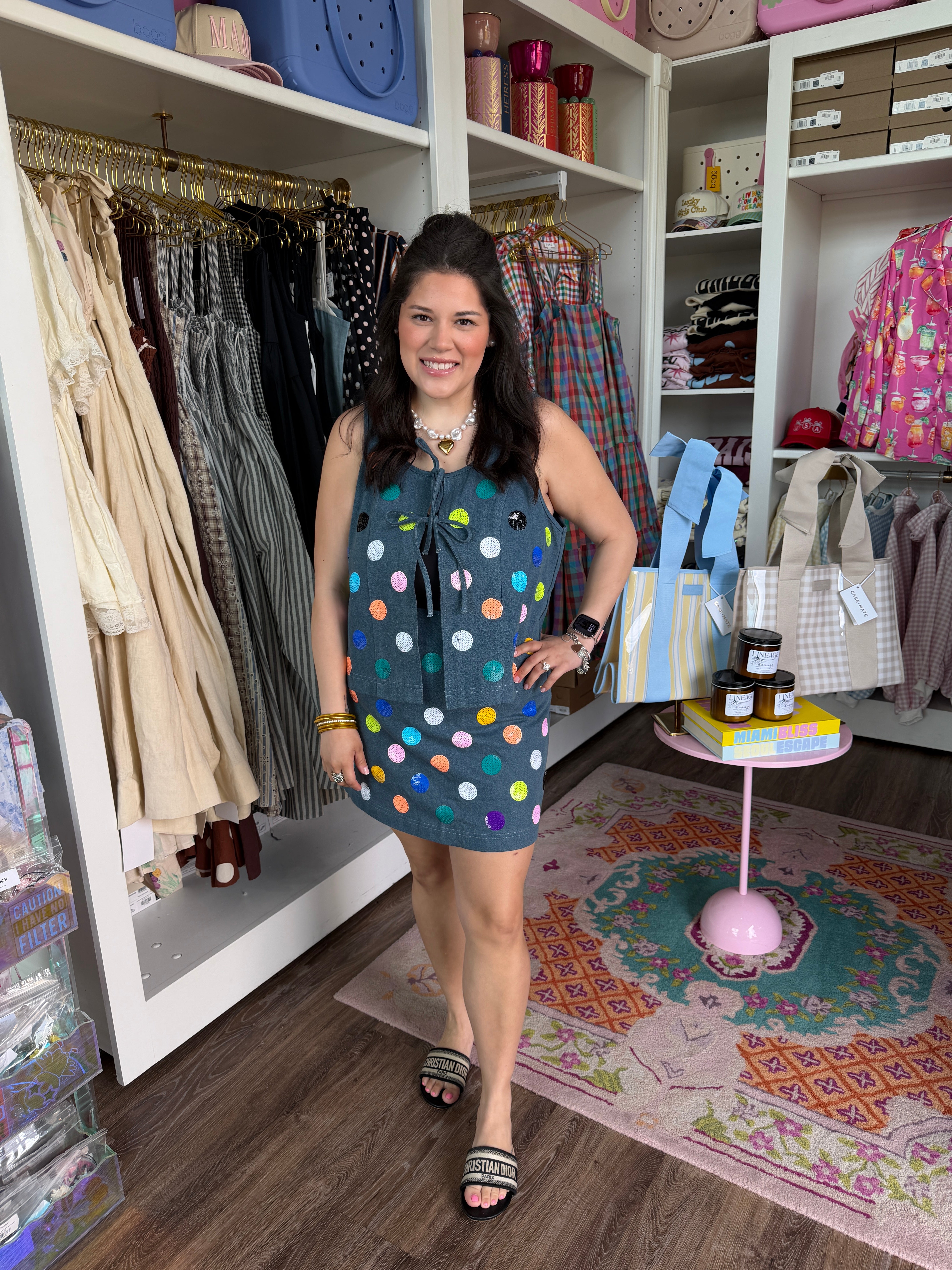 Denim Multi Polka Dot Skirt-QOS