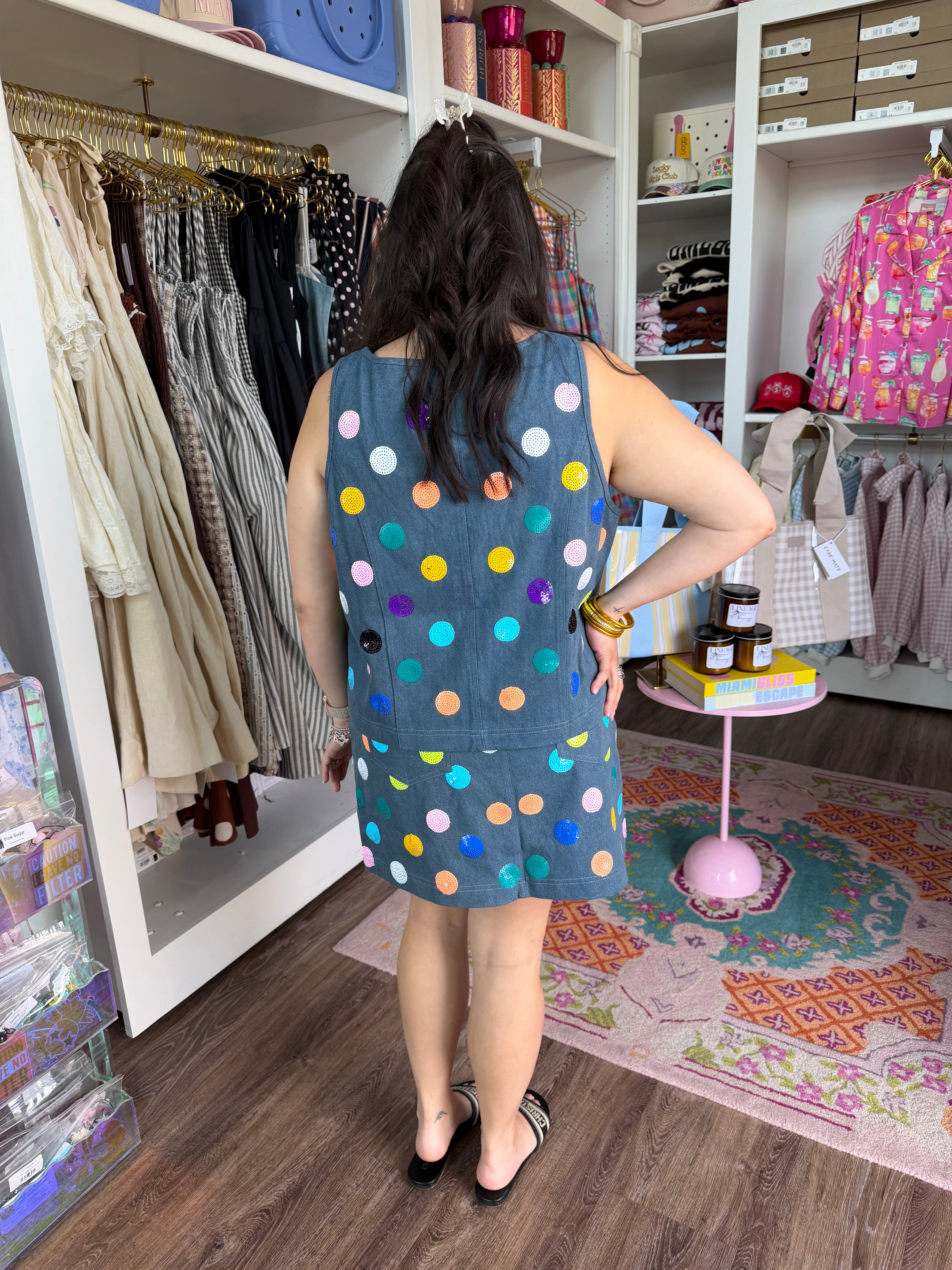 Denim Multi Polka Dot Skirt-QOS