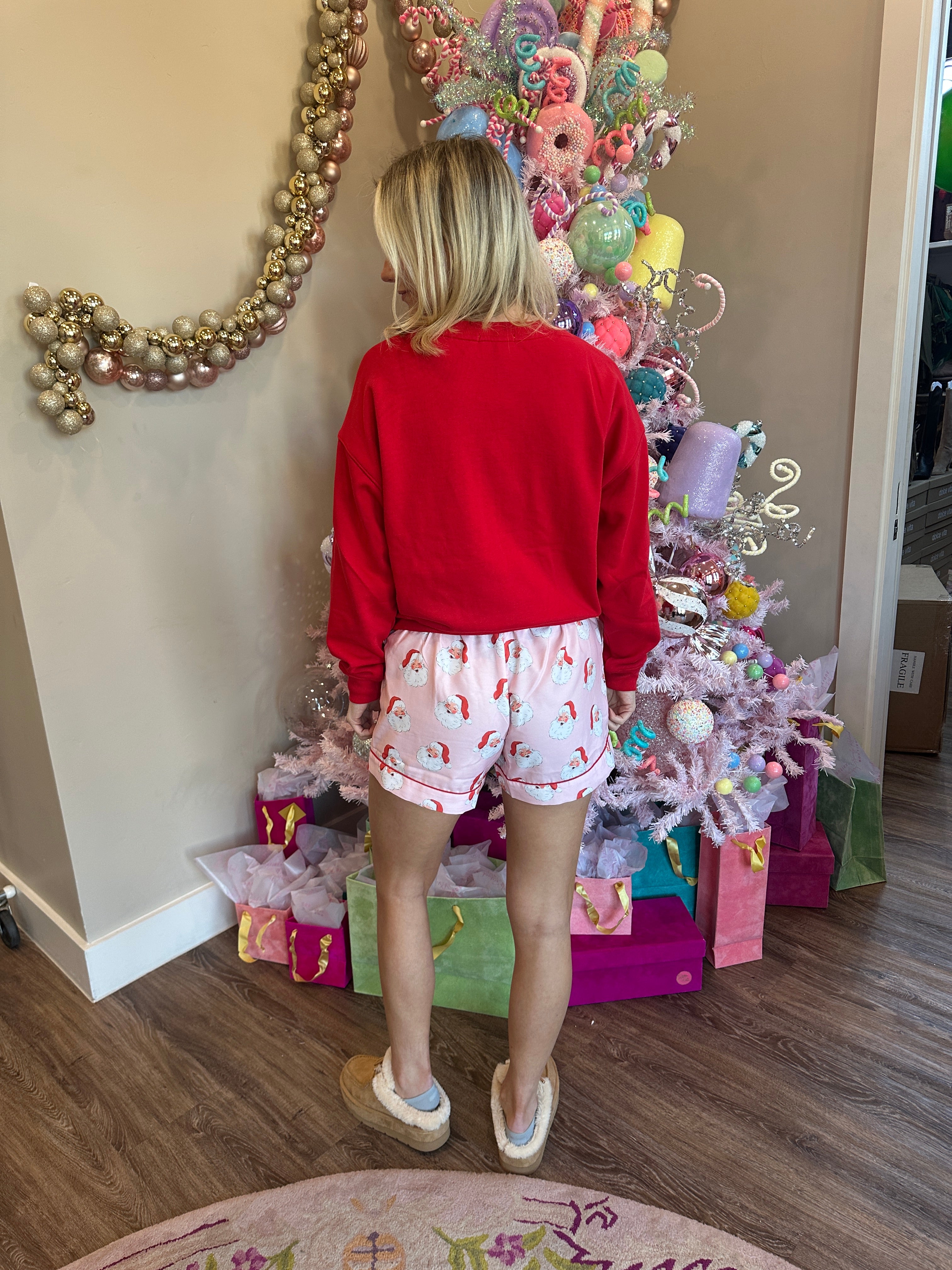 Holiday Pajama Short-Pink santa