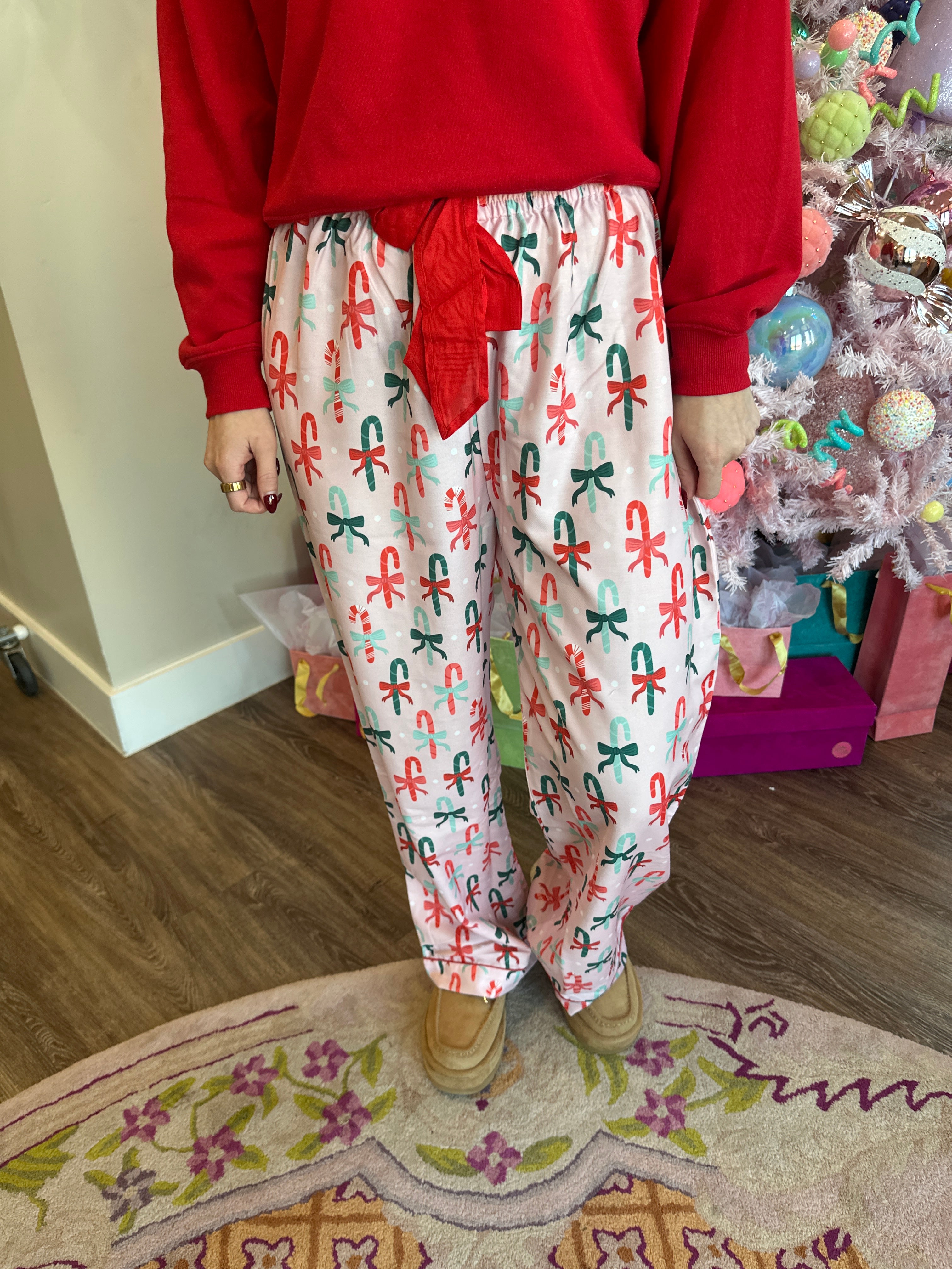 Holiday Pajama Pant- Candy Cane & Bows