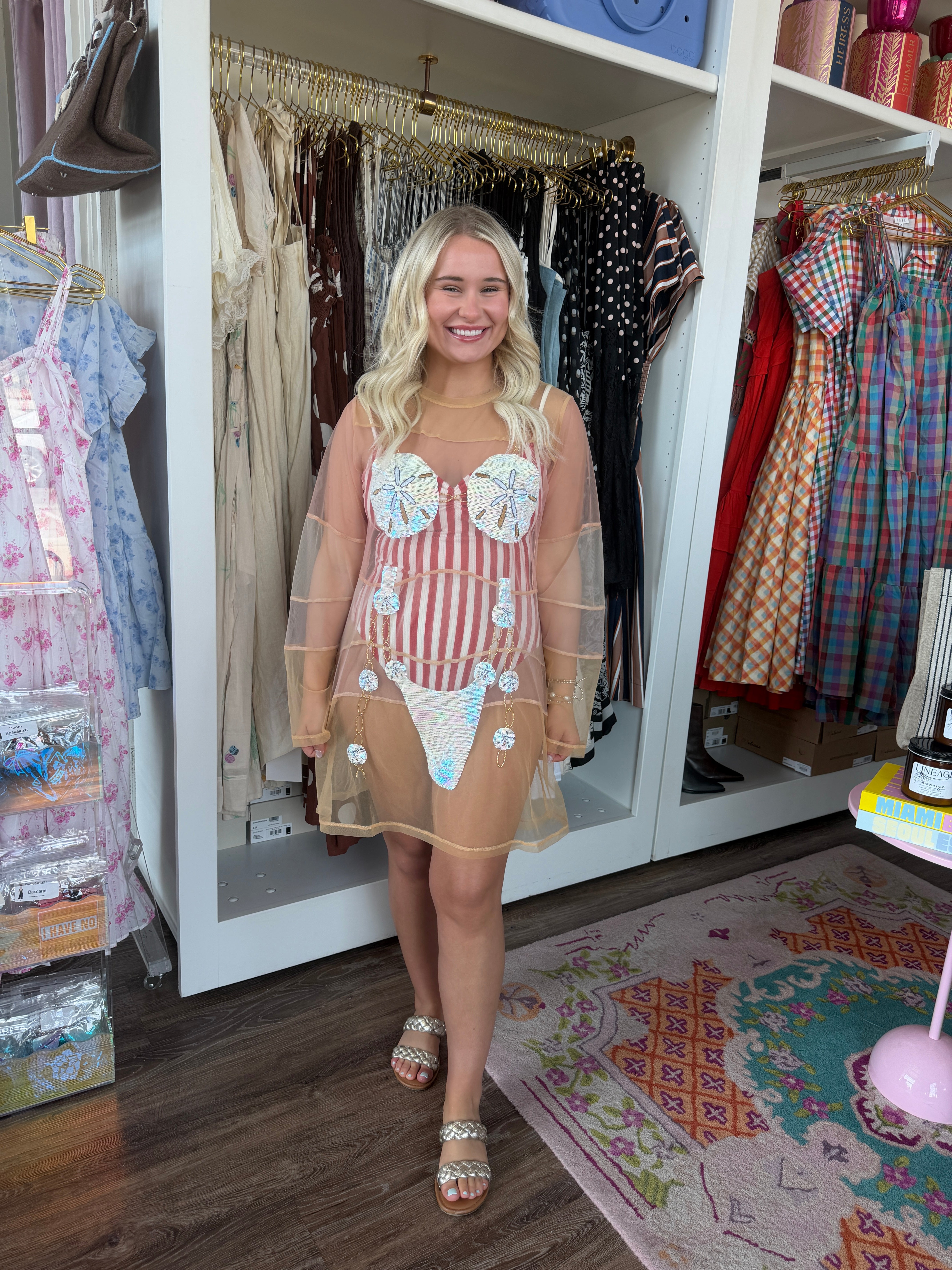 Beige Sand Dollar Bikini Sheer Coverup - Queen Of Sparkles