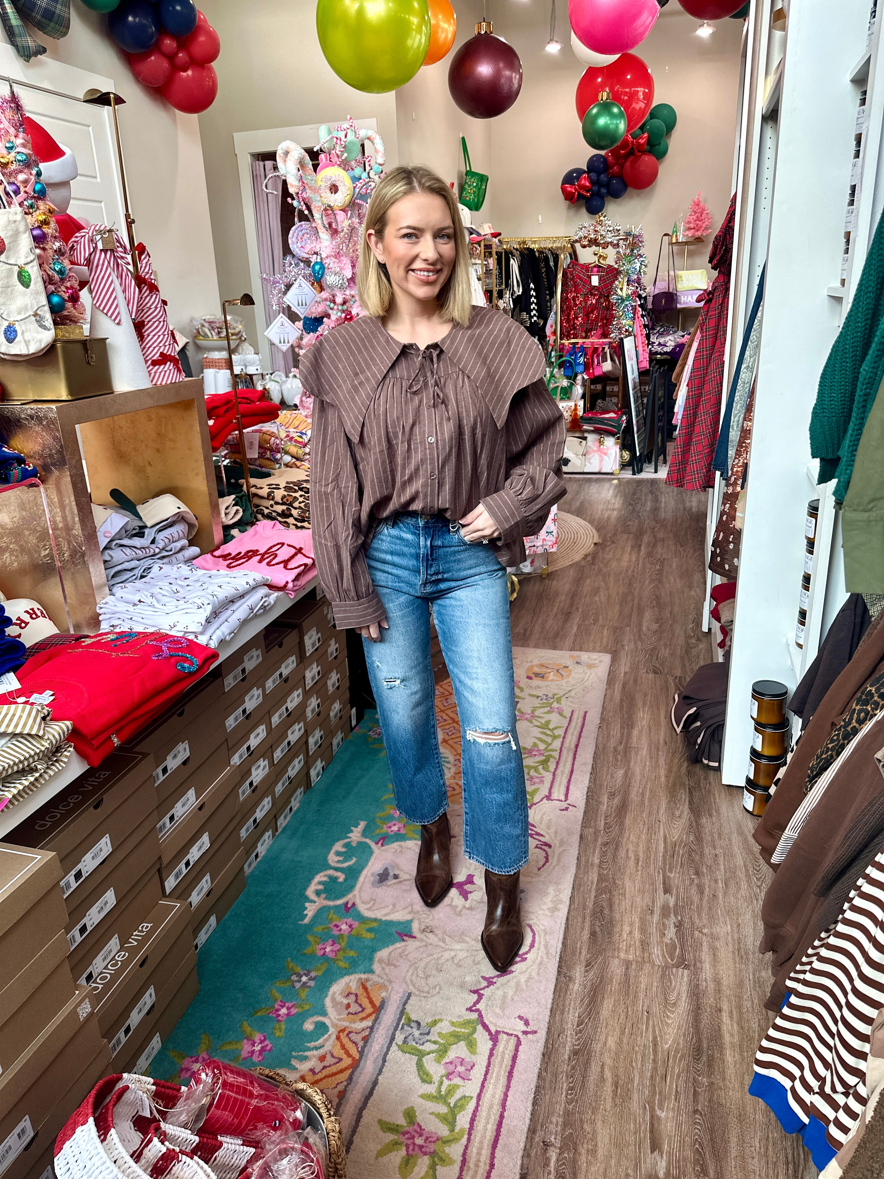 Stripe Peterpan collar top