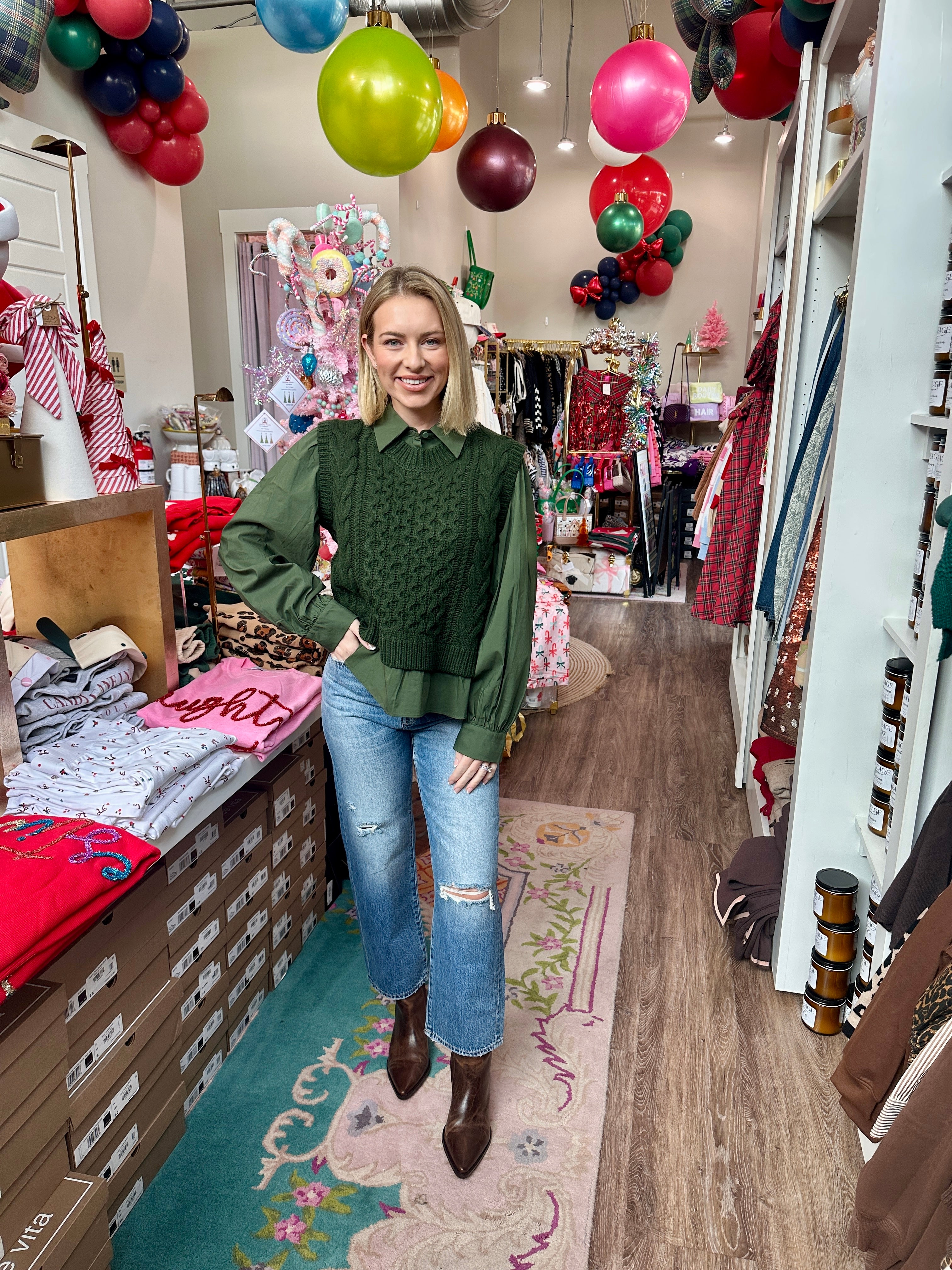 Elphie Mixed Media Cable Knit Top