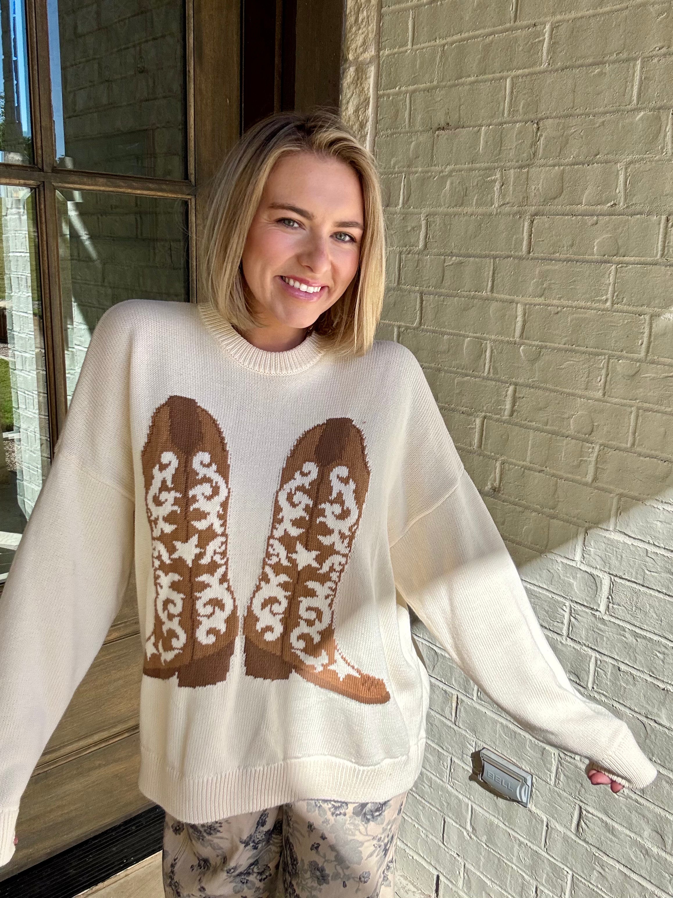 Stay Awhile Sweater Cowboy Boot Knit - Show Me Your Mumu