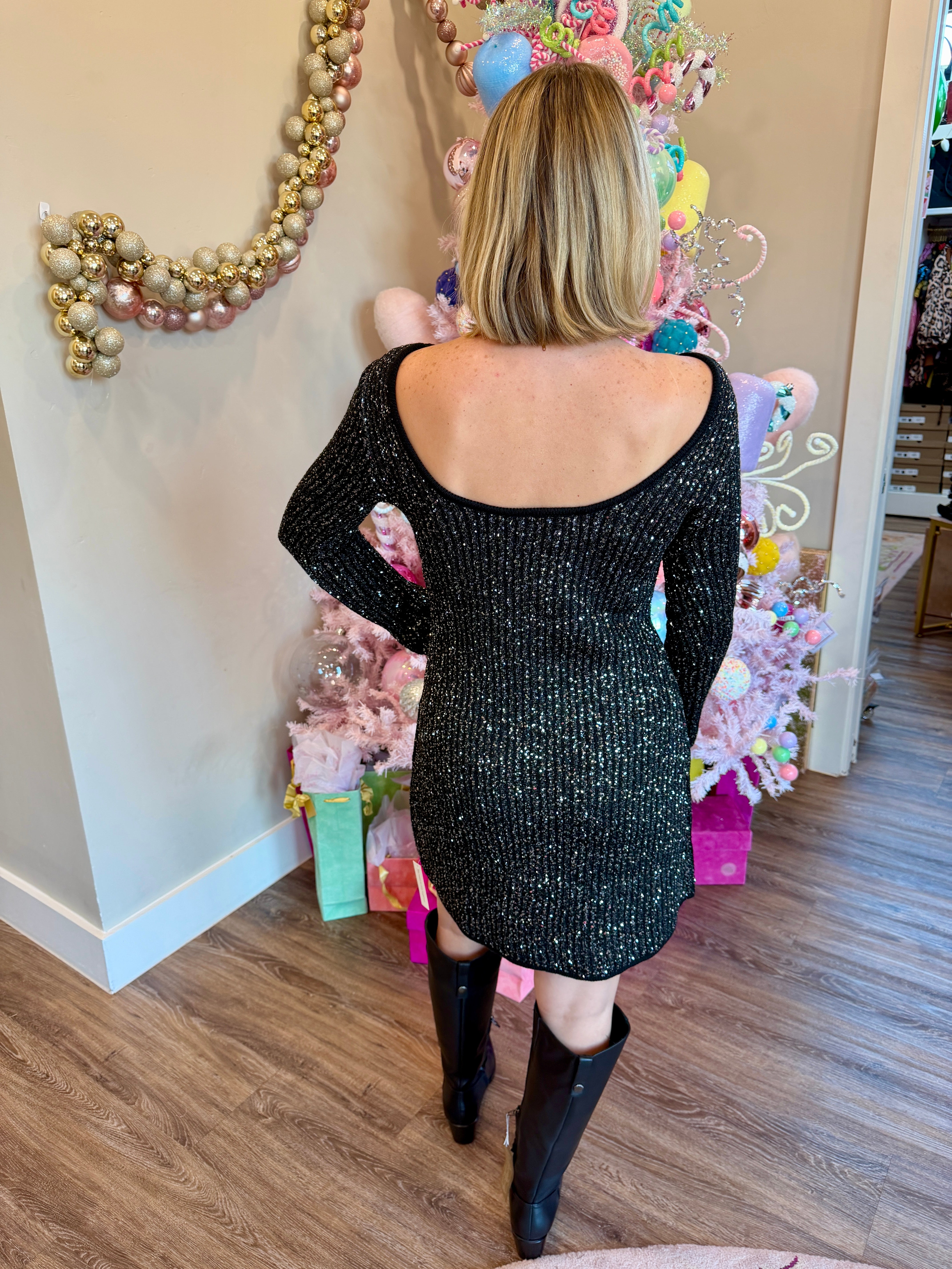 La Marca Sequin Mini Dress Black