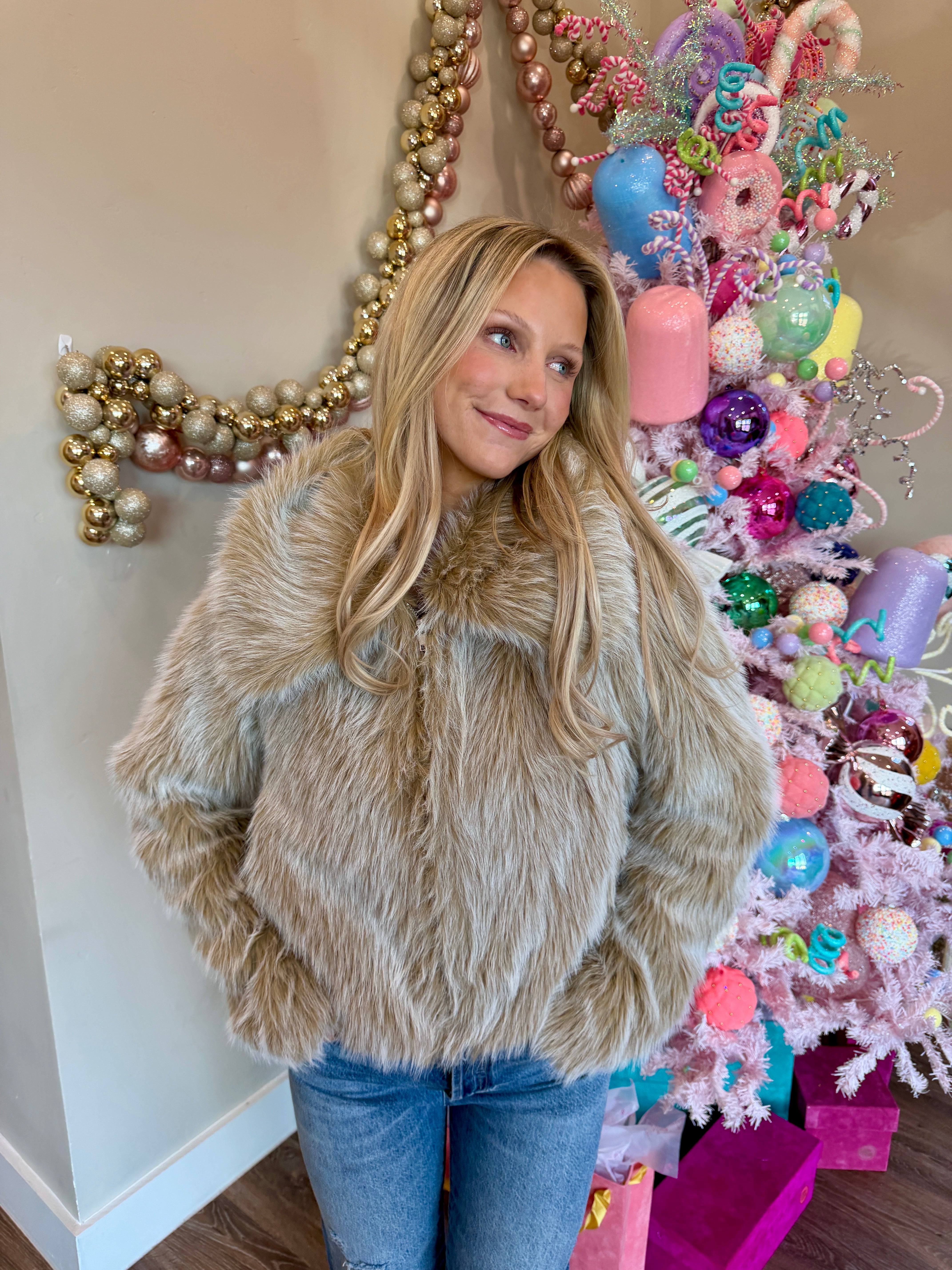 Park City Jacket- Cedar Brown Faux Fur