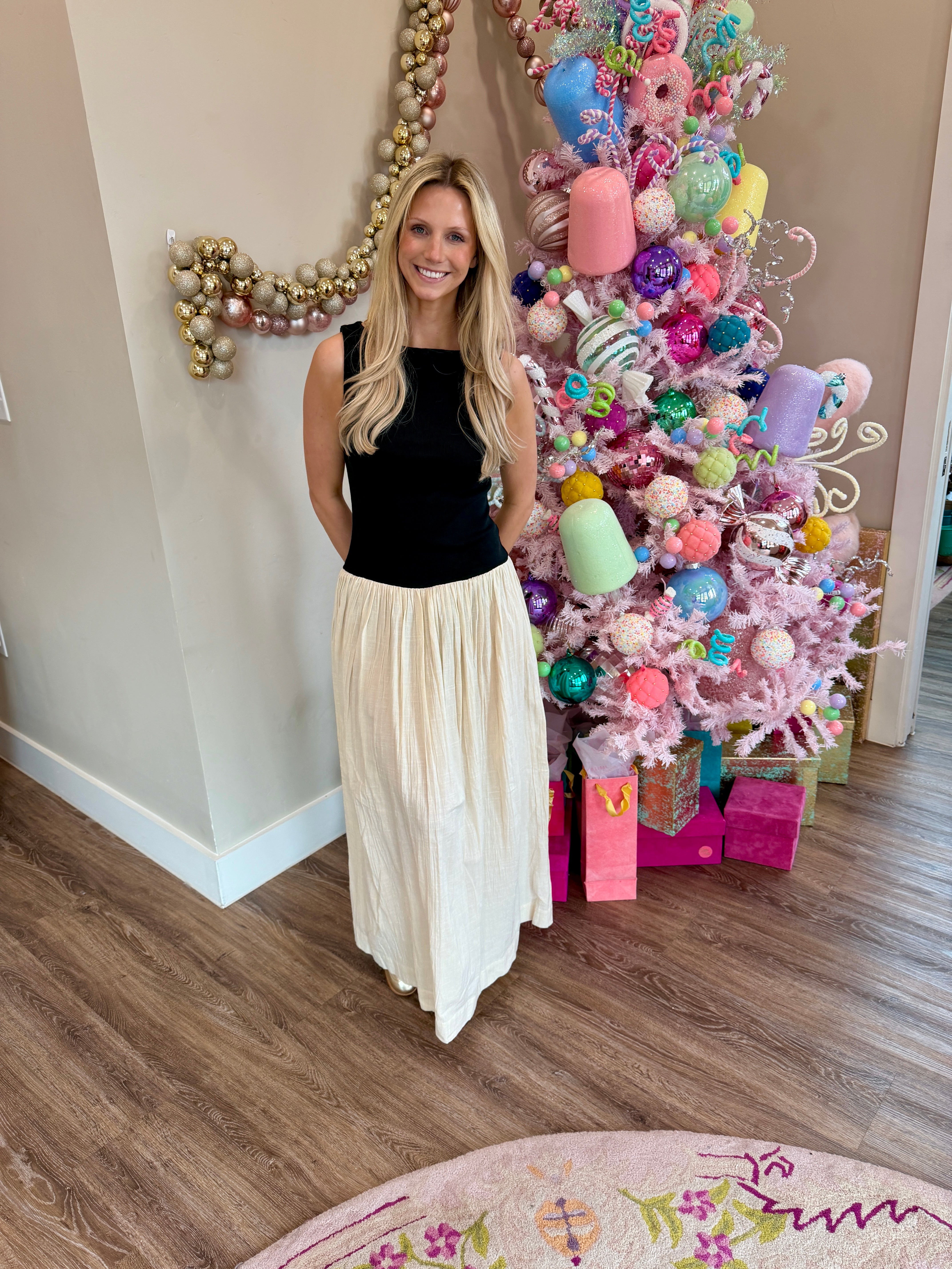 Luisa Maxi Dress Black and Cream - Show Me Your Mumu