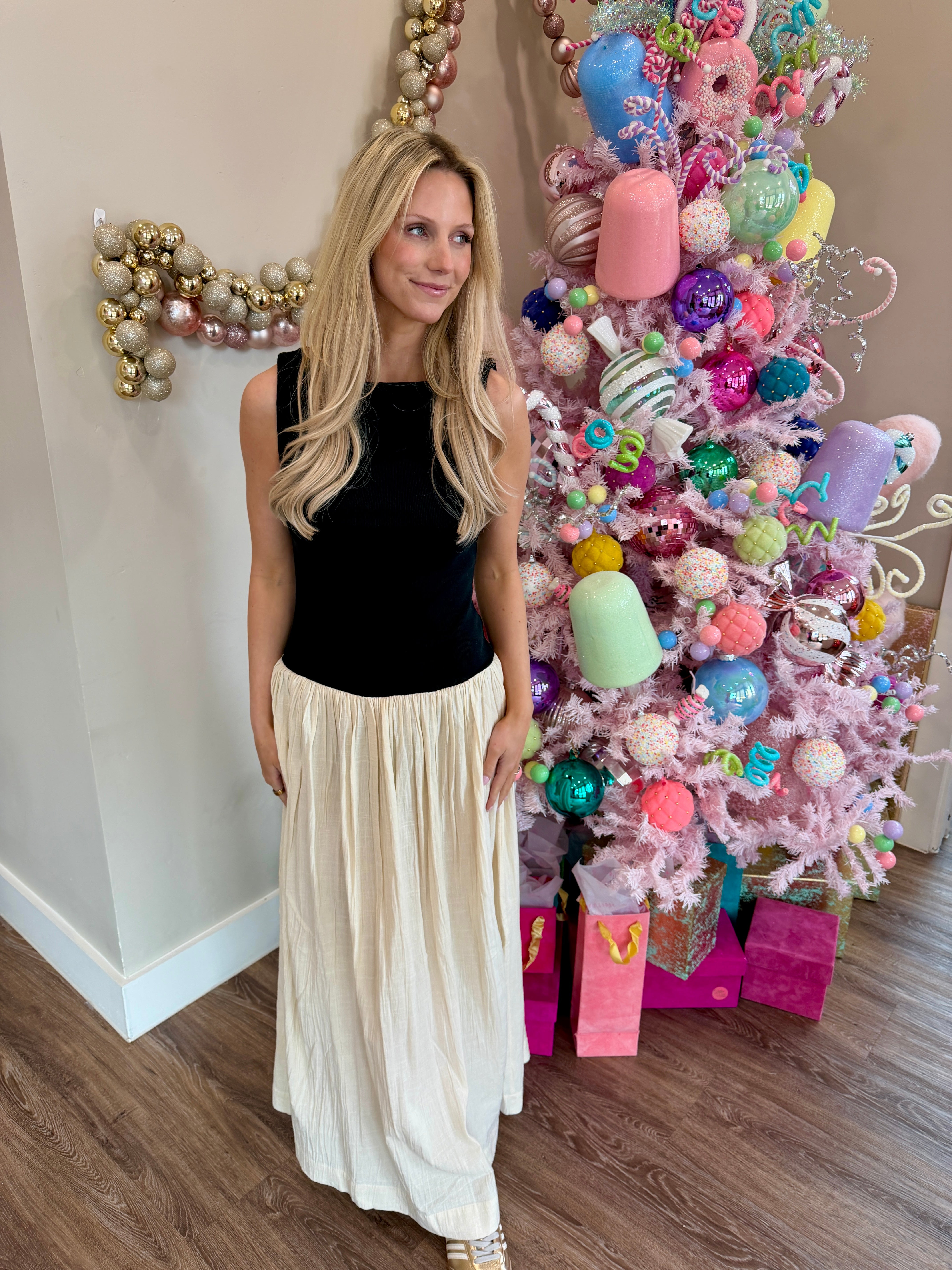 Luisa Maxi Dress Black and Cream - Show Me Your Mumu