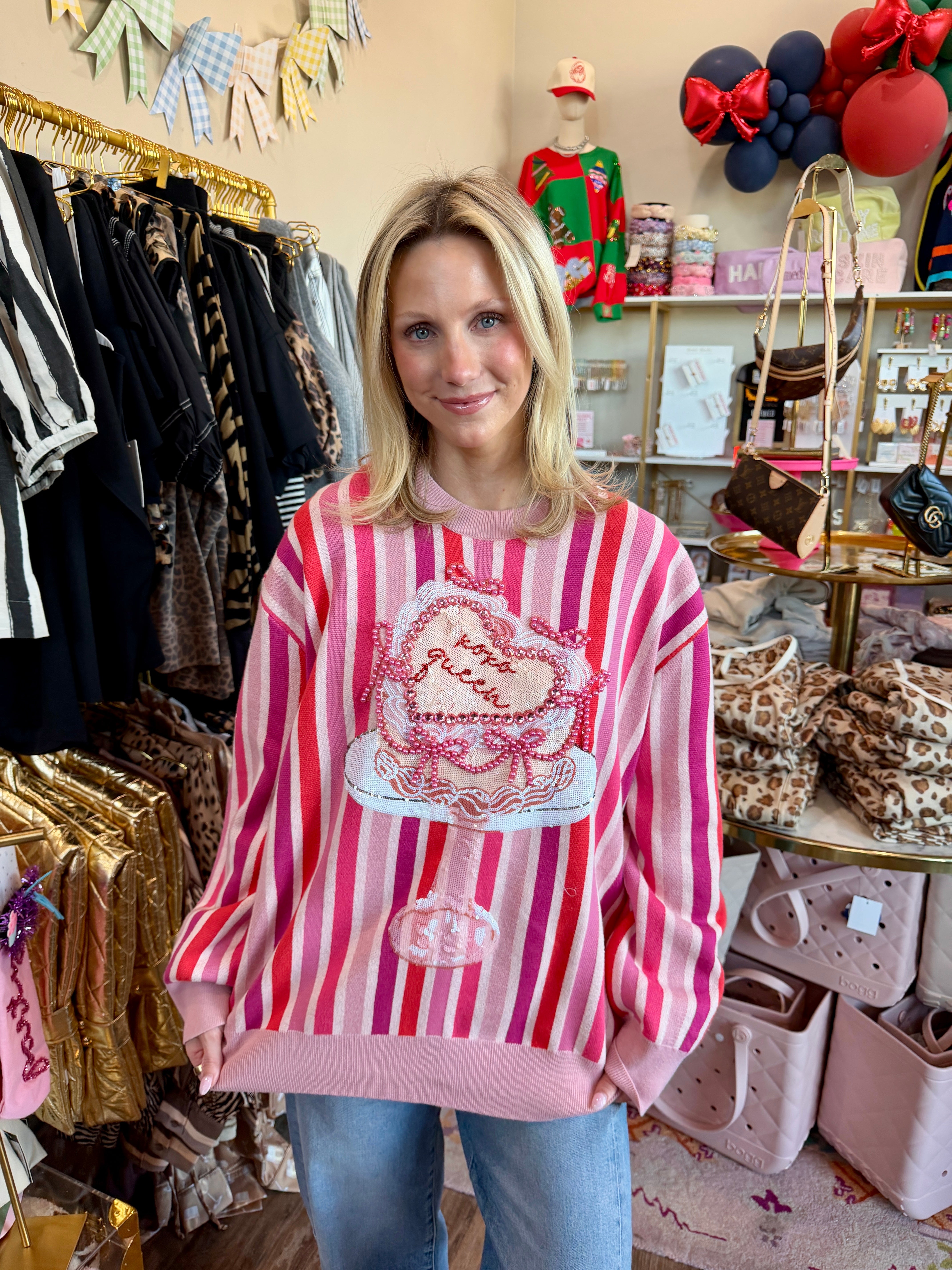 Pink Striped 'XOXO Queen' Heart Cake Sweater - Queen Of Sparkle