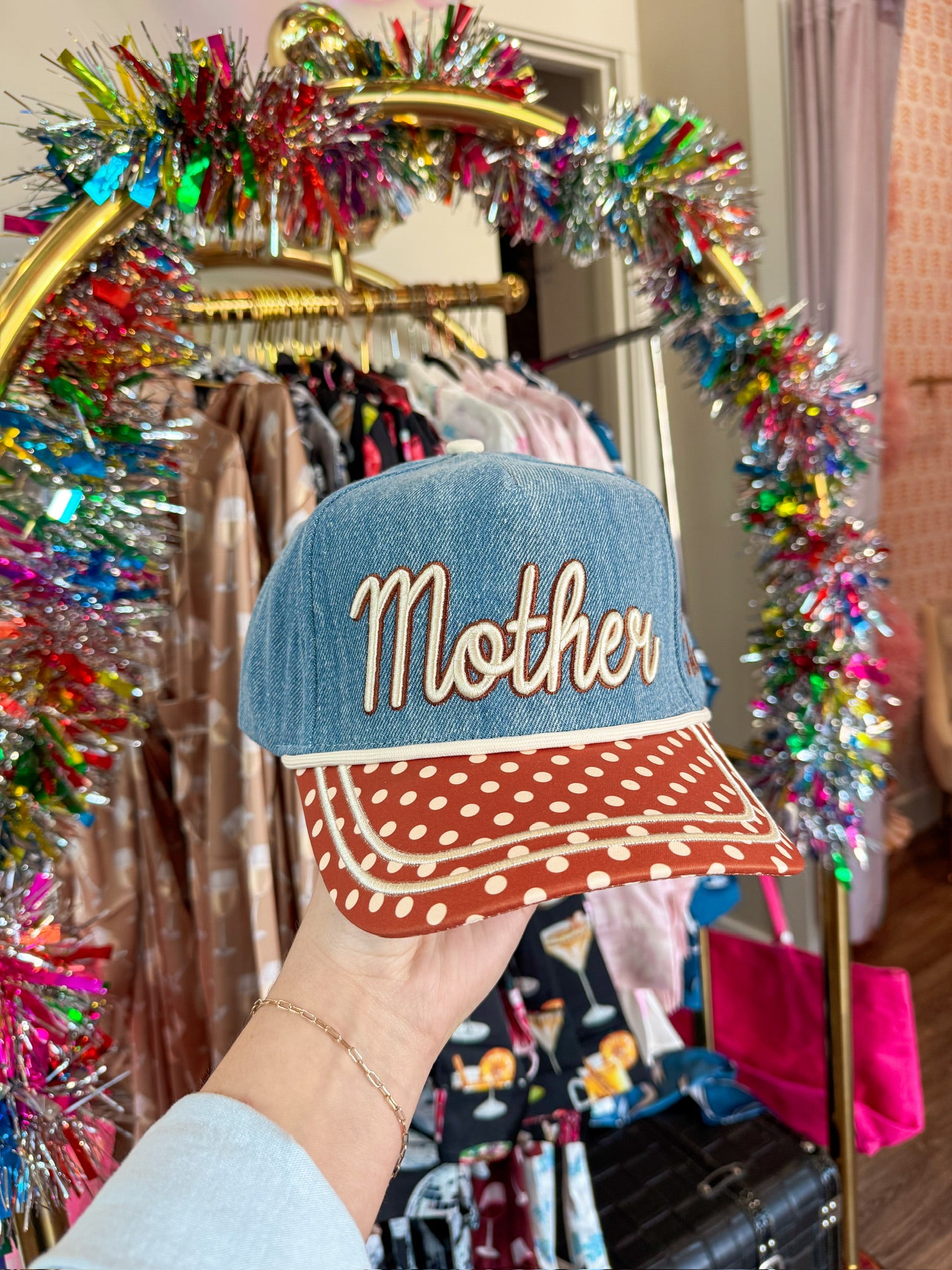 Brown Polka Dot Mother Canvas Cap
