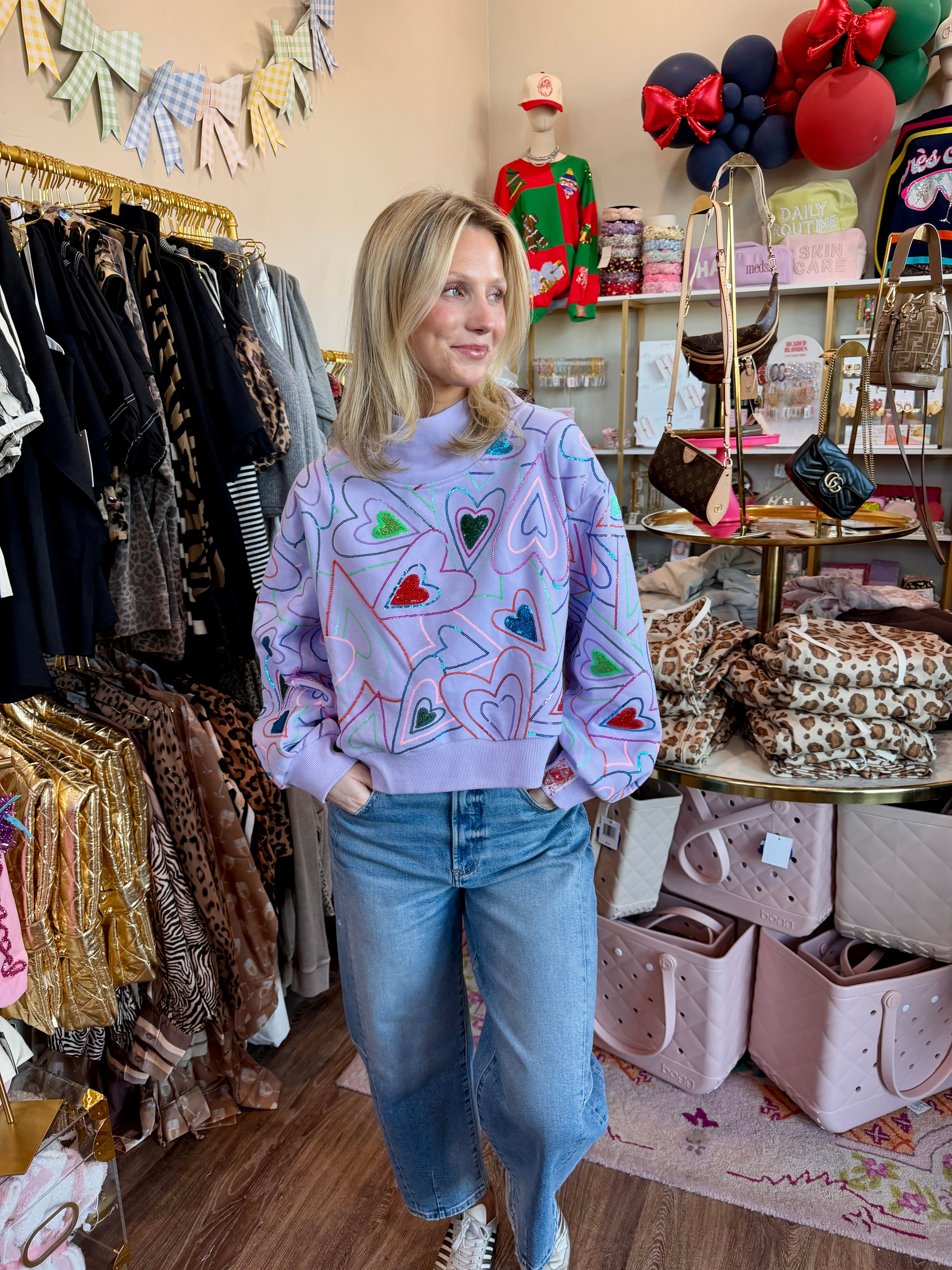 Lavender Groovy Mock Neck Sweatshirt - Queen Of Sparkles