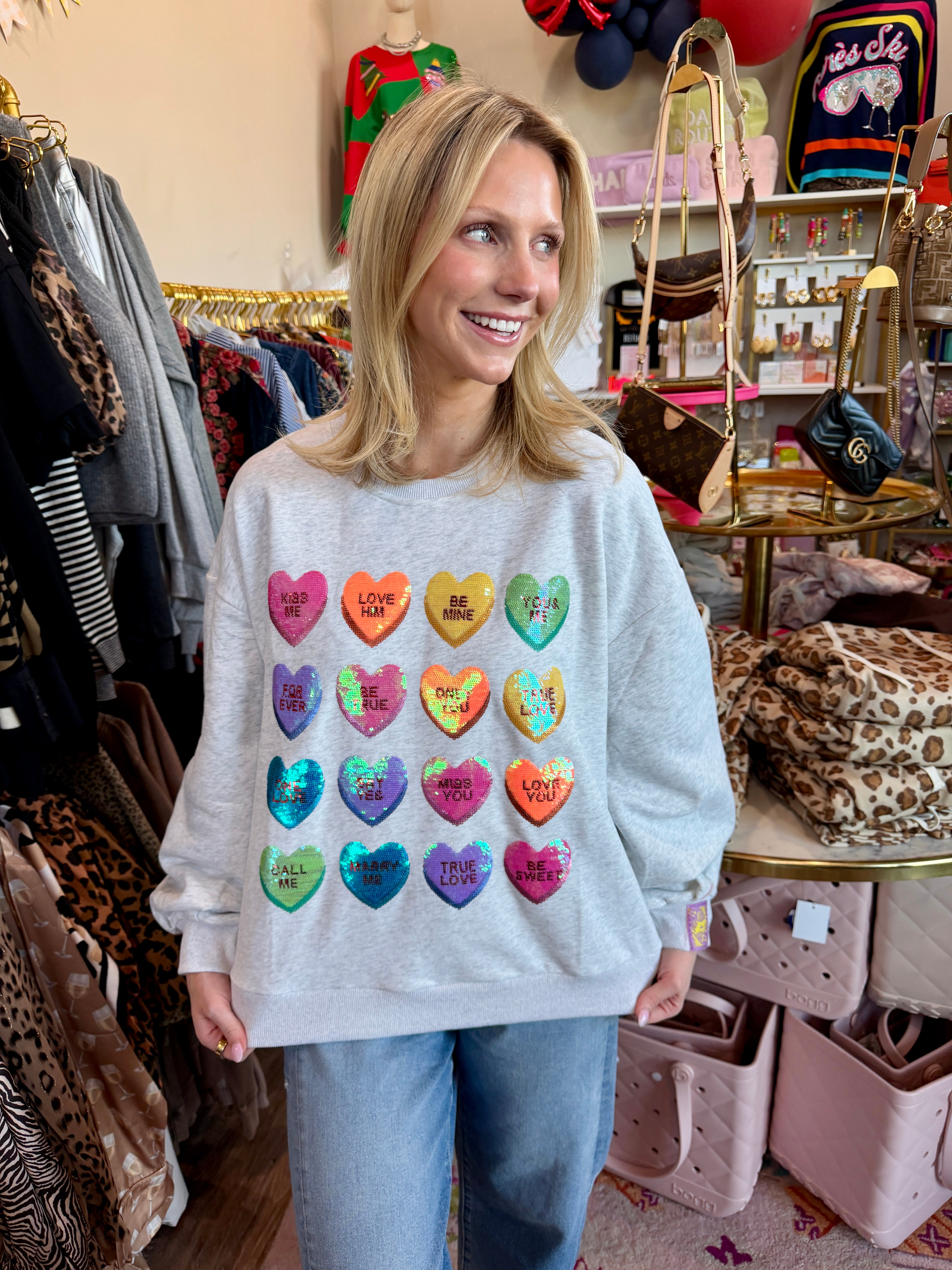 Light Grey Sweetheart Sweatshirt - Queen Of Sparkles