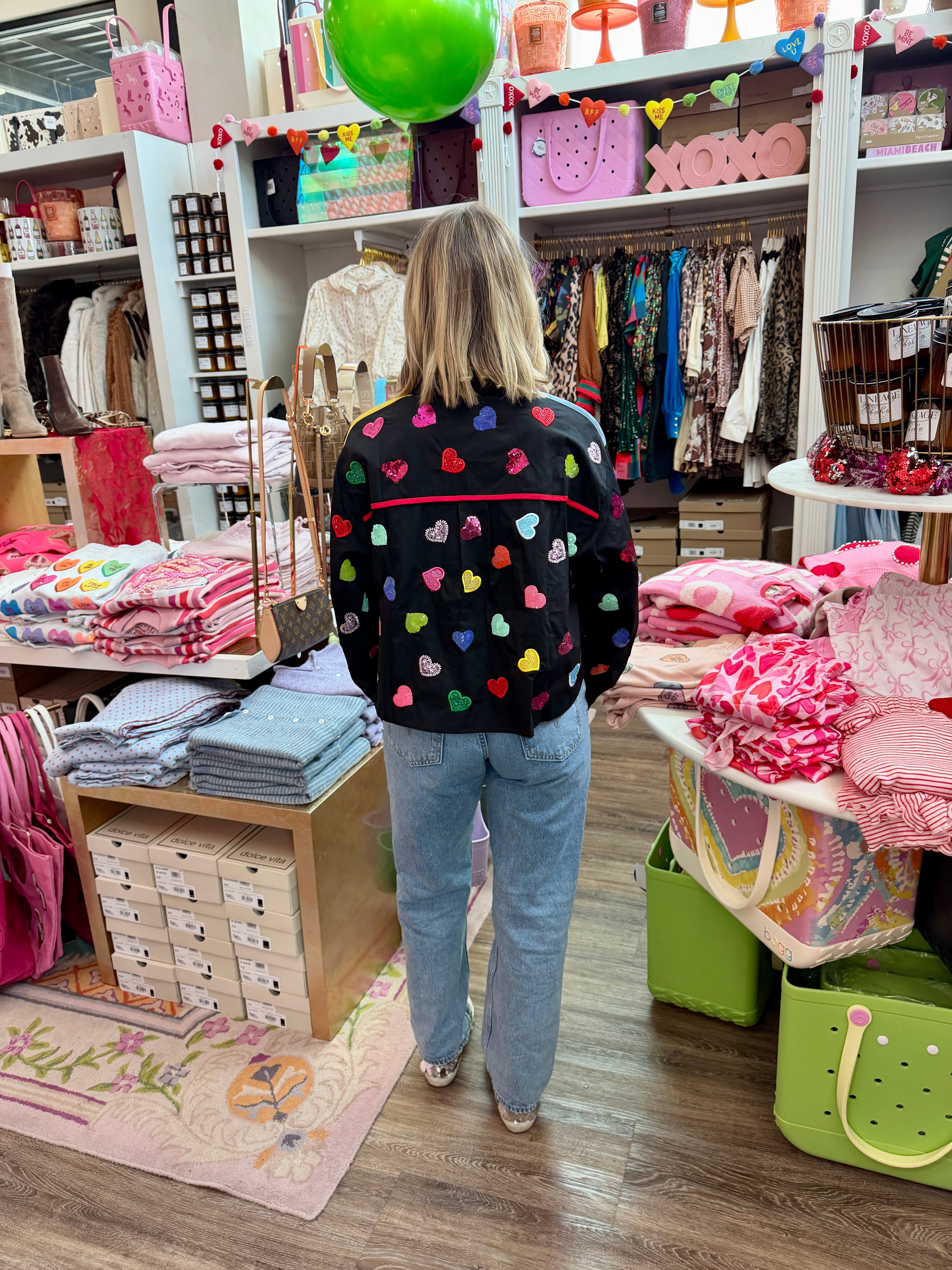 Black Multi Rhinestone Heart Cotton Button Up Top- Queen Of Sparkles