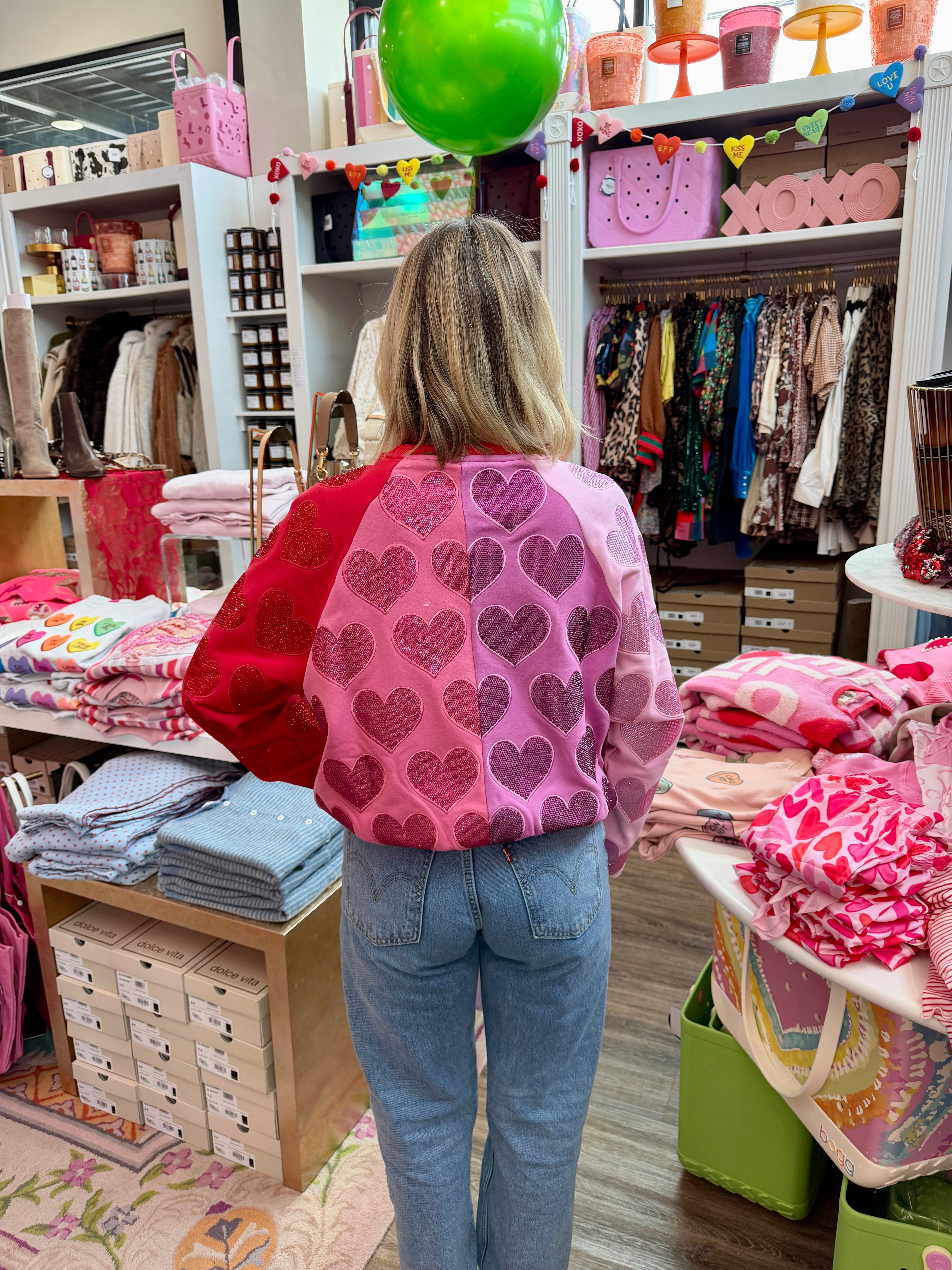 Color-block Rhinestone Hearts Sweatshirt- Queen Of Sparkles
