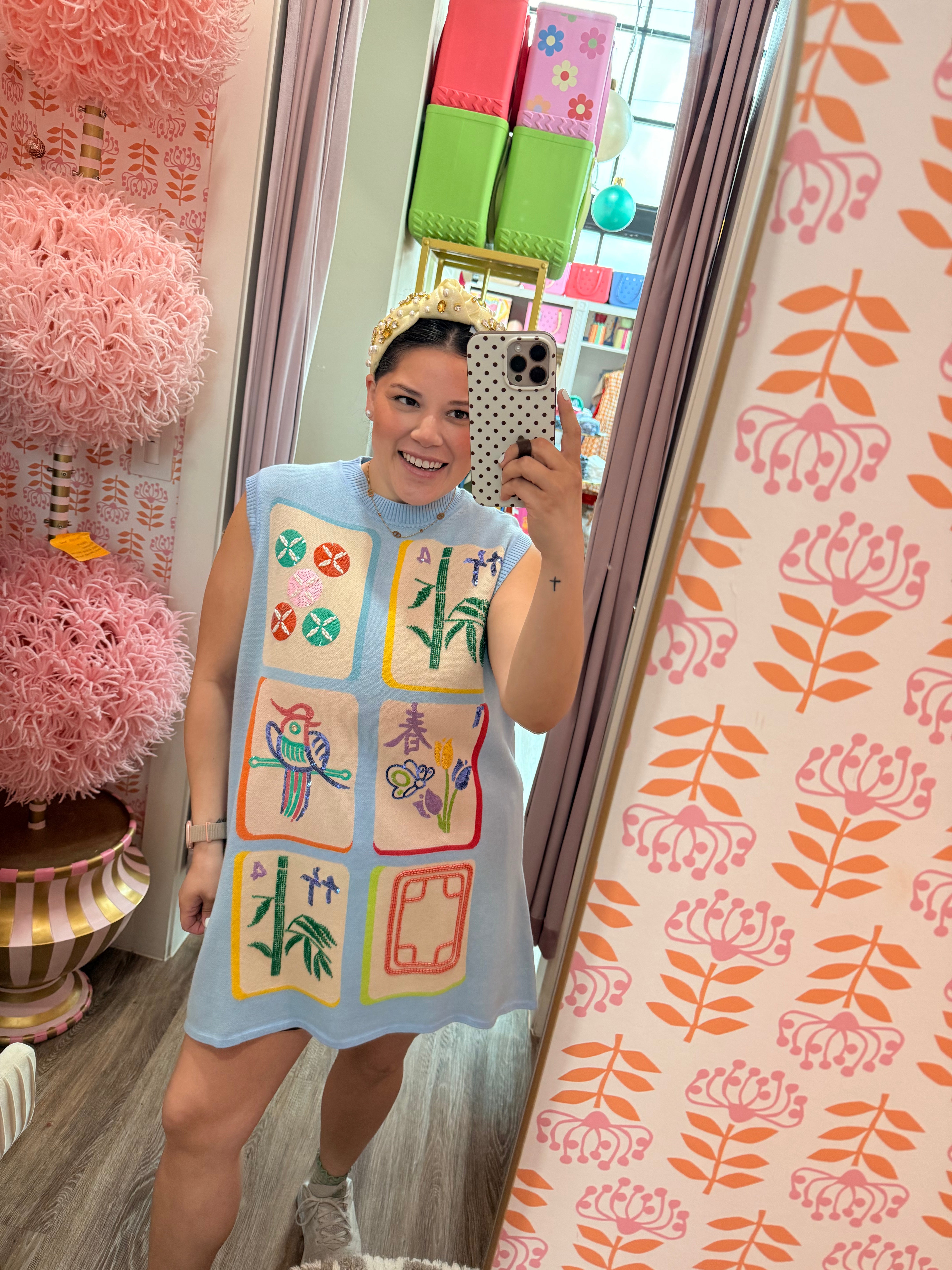 Light Blue Knit Mahjong Tile Tank Dress - Queen Of Sparkles