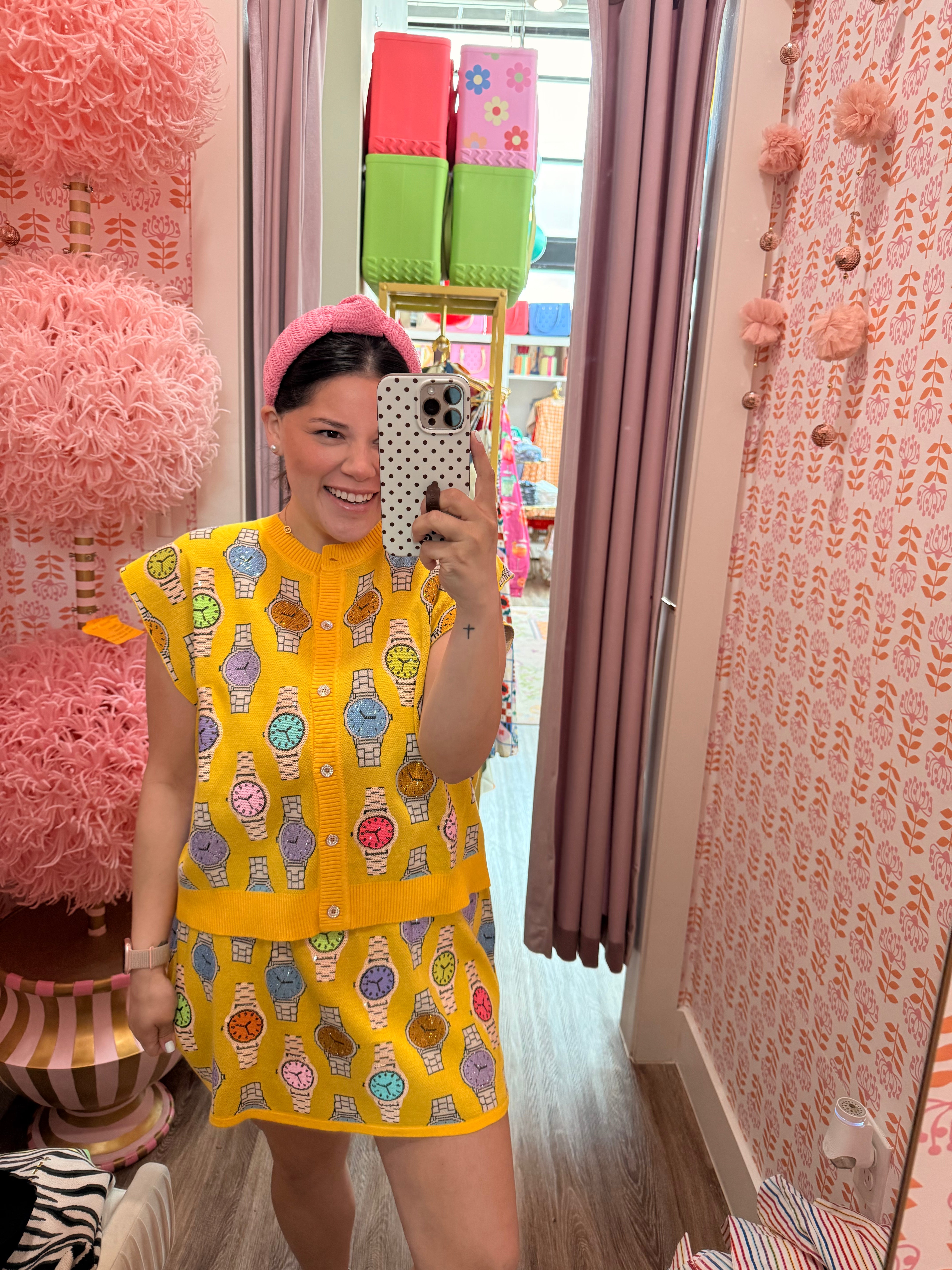 Yellow Multi Watch Knit Skirt - Queen Of Sparkles
