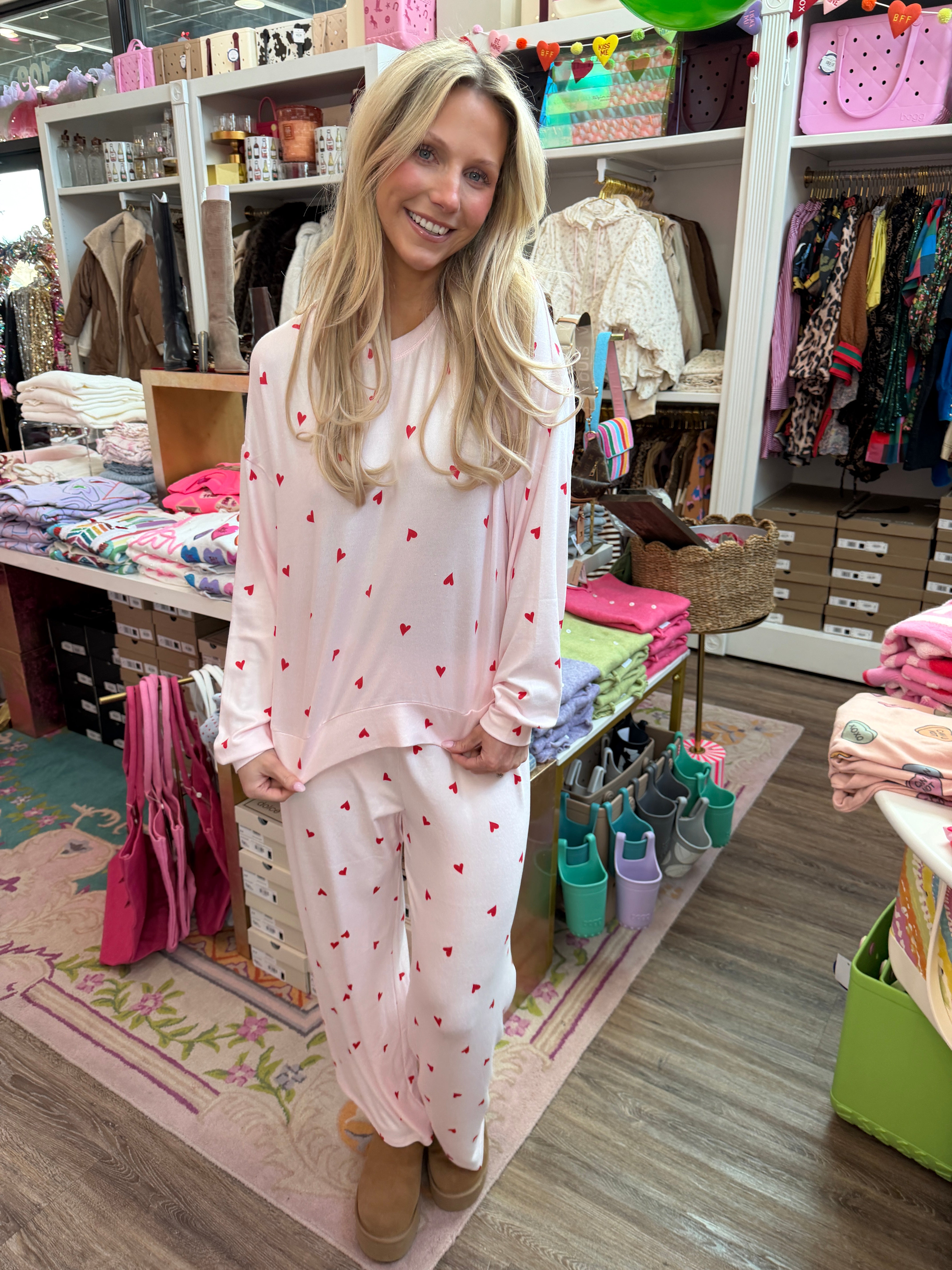 Mira Heart Long Sleeve Top- Pink Marshmallow