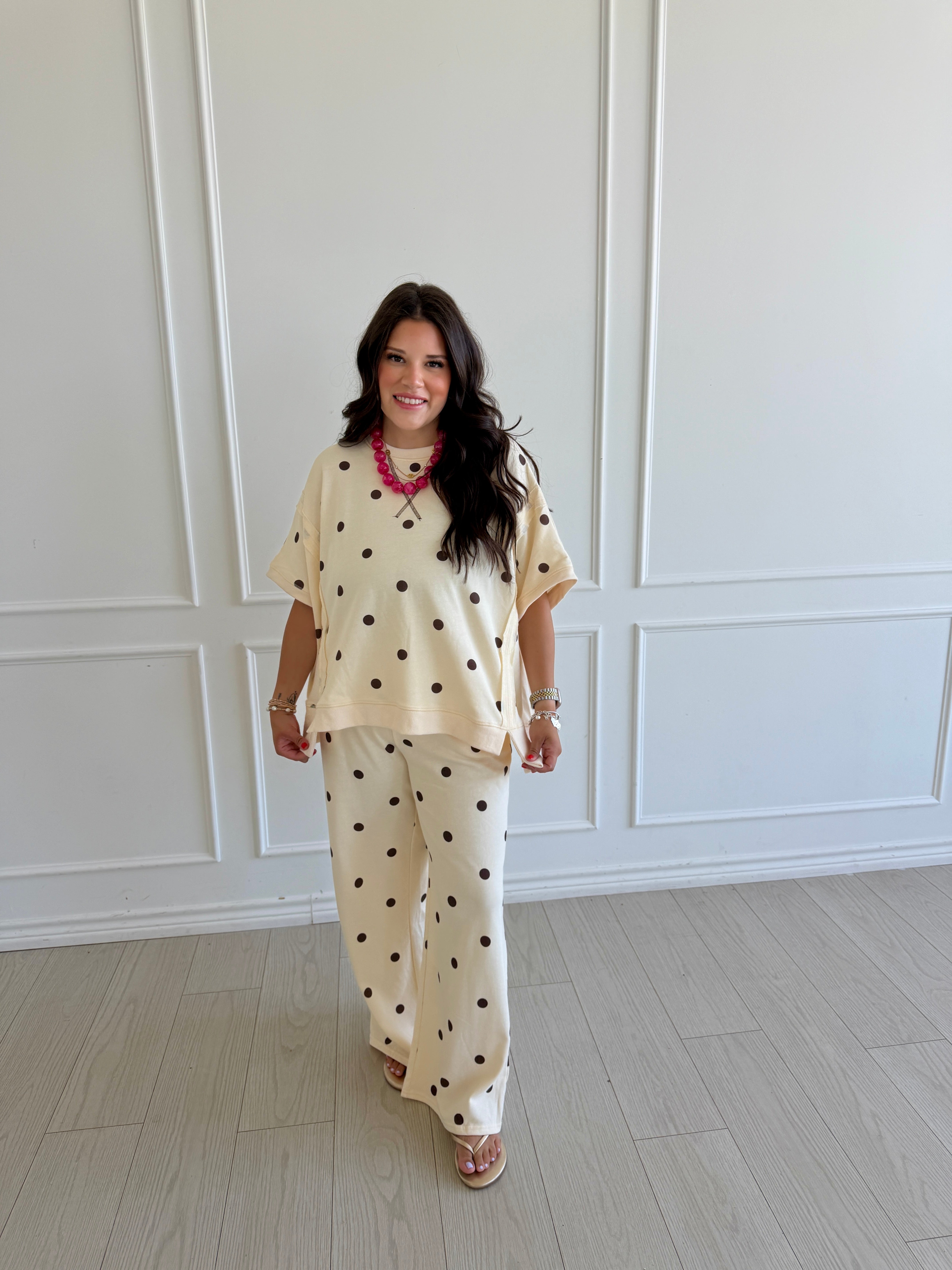 Polka Dot dolman Sleeve Sweatshirt & Pants Set
