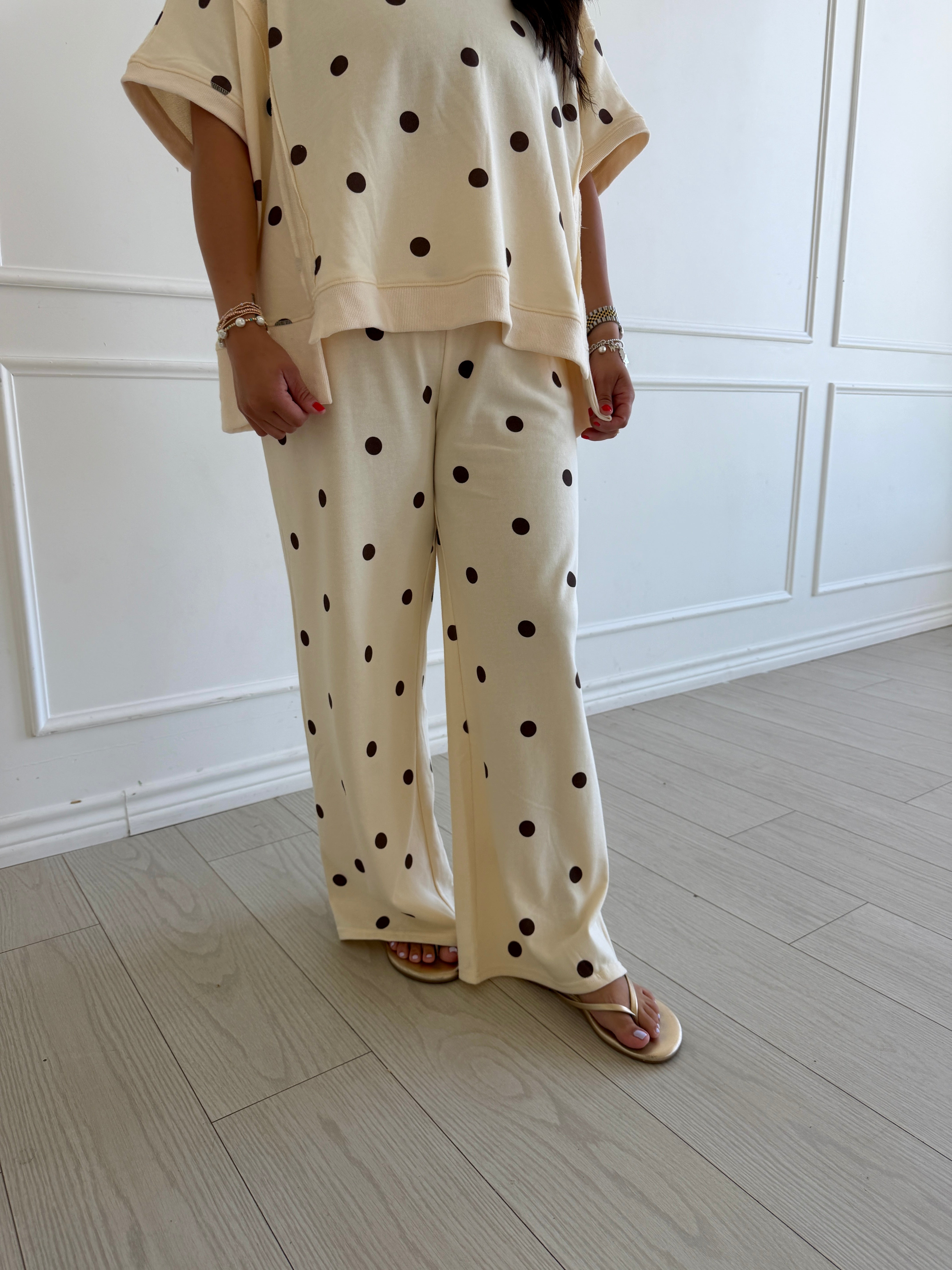 Polka Dot dolman Sleeve Sweatshirt & Pants Set