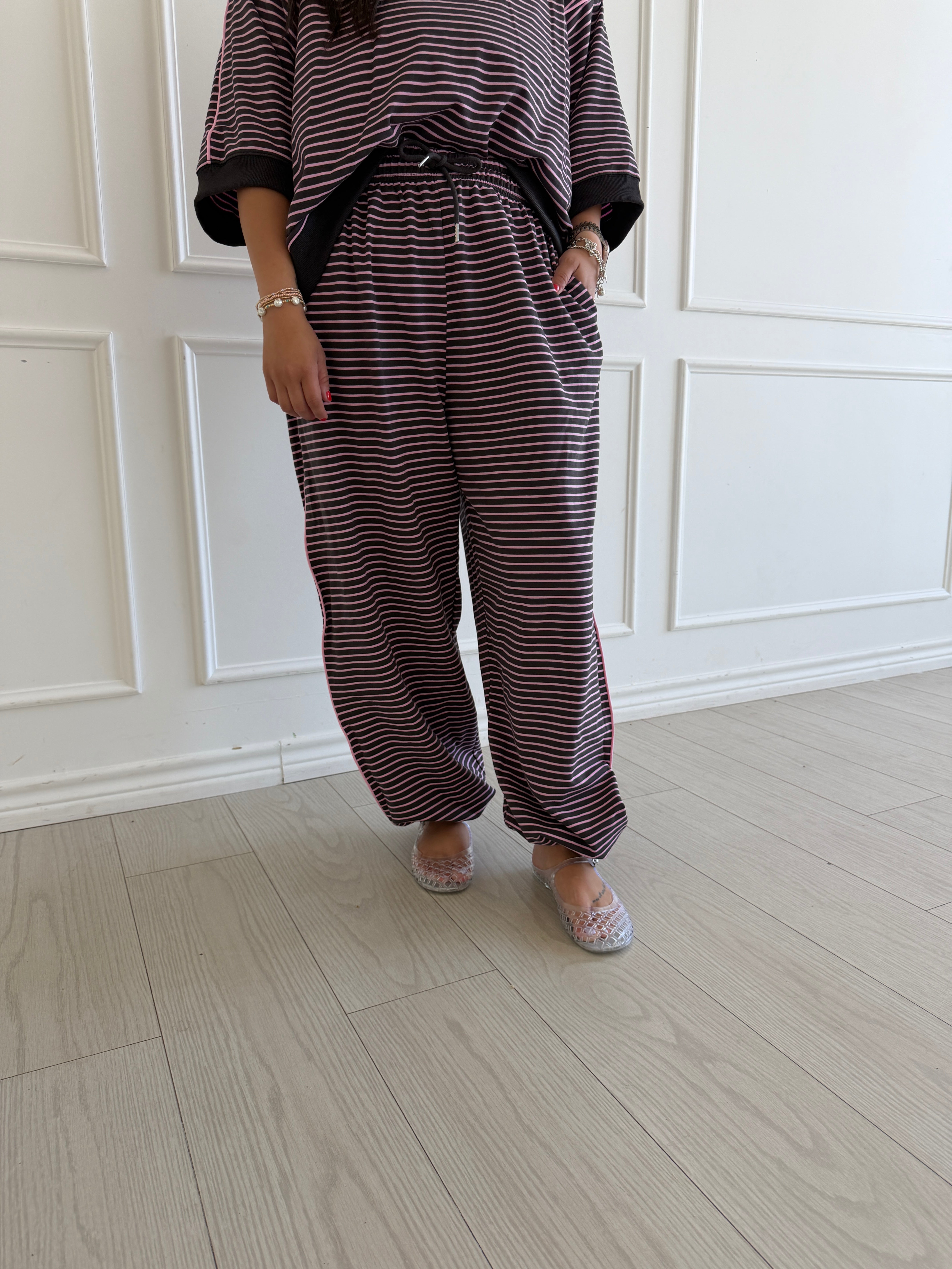 Stripe French Terry Piping Track Pants