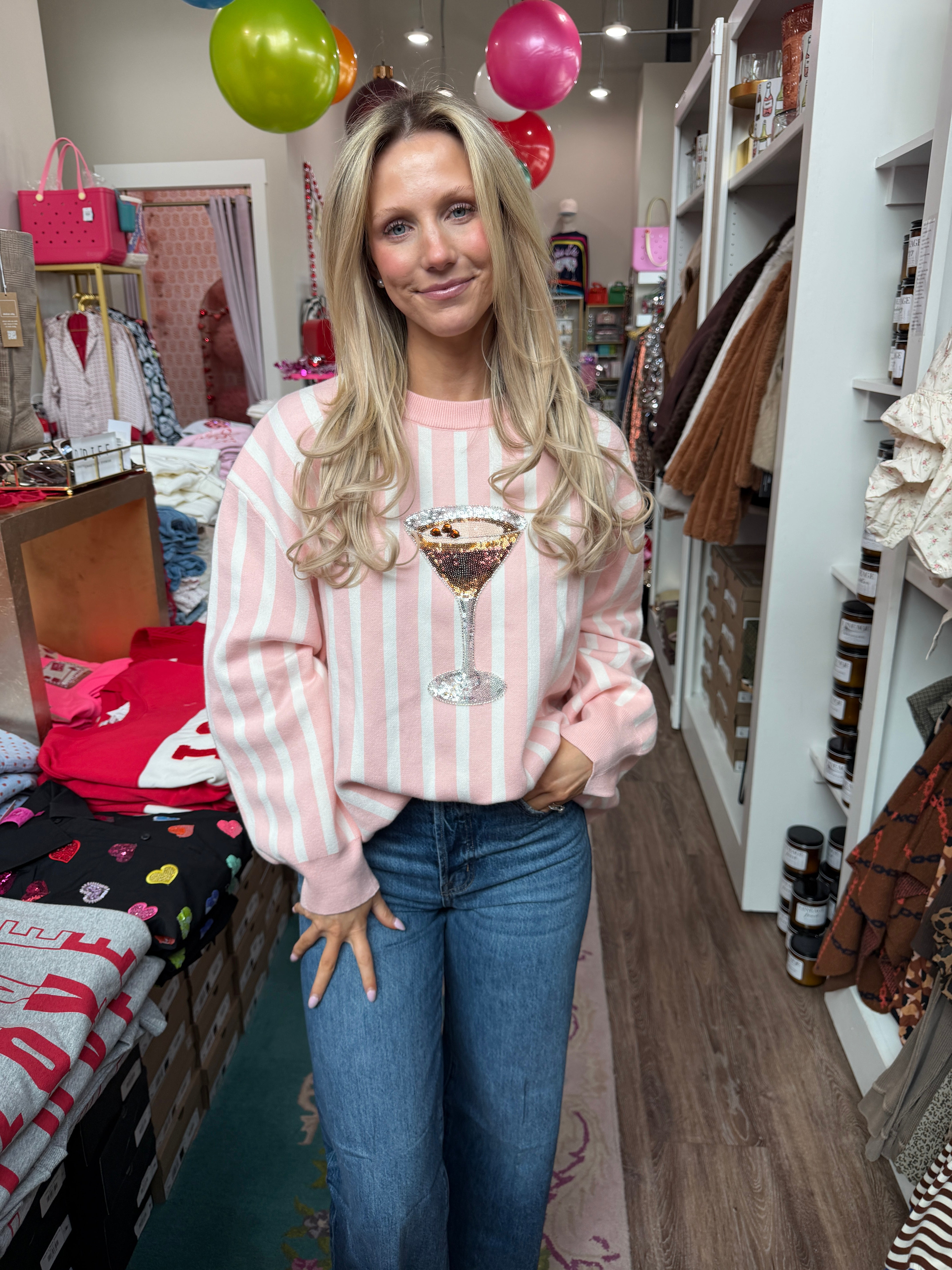 Light Pink & White Espresso Martini Sweater- QOS