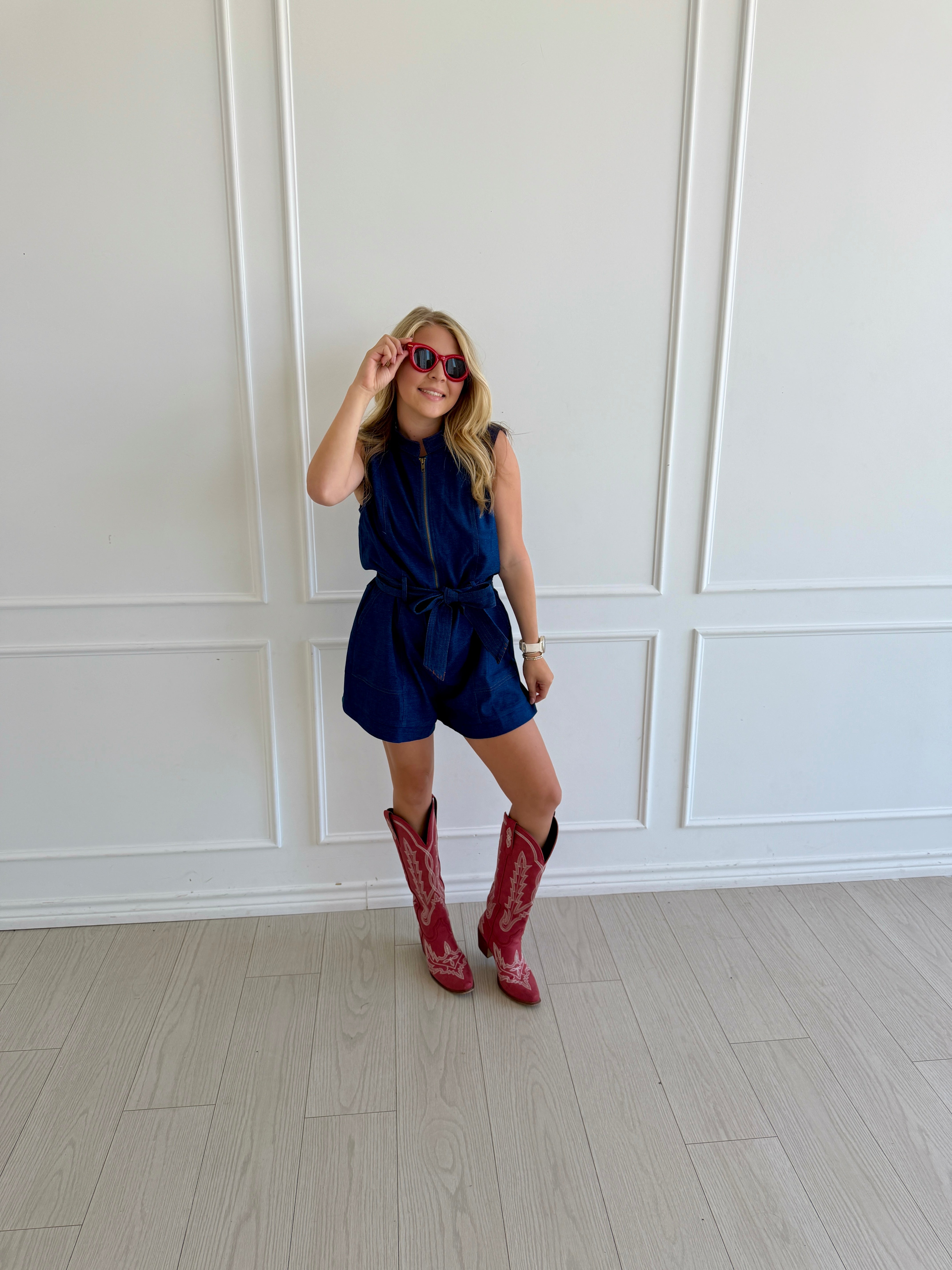 Topstitched Denim Effect Romper