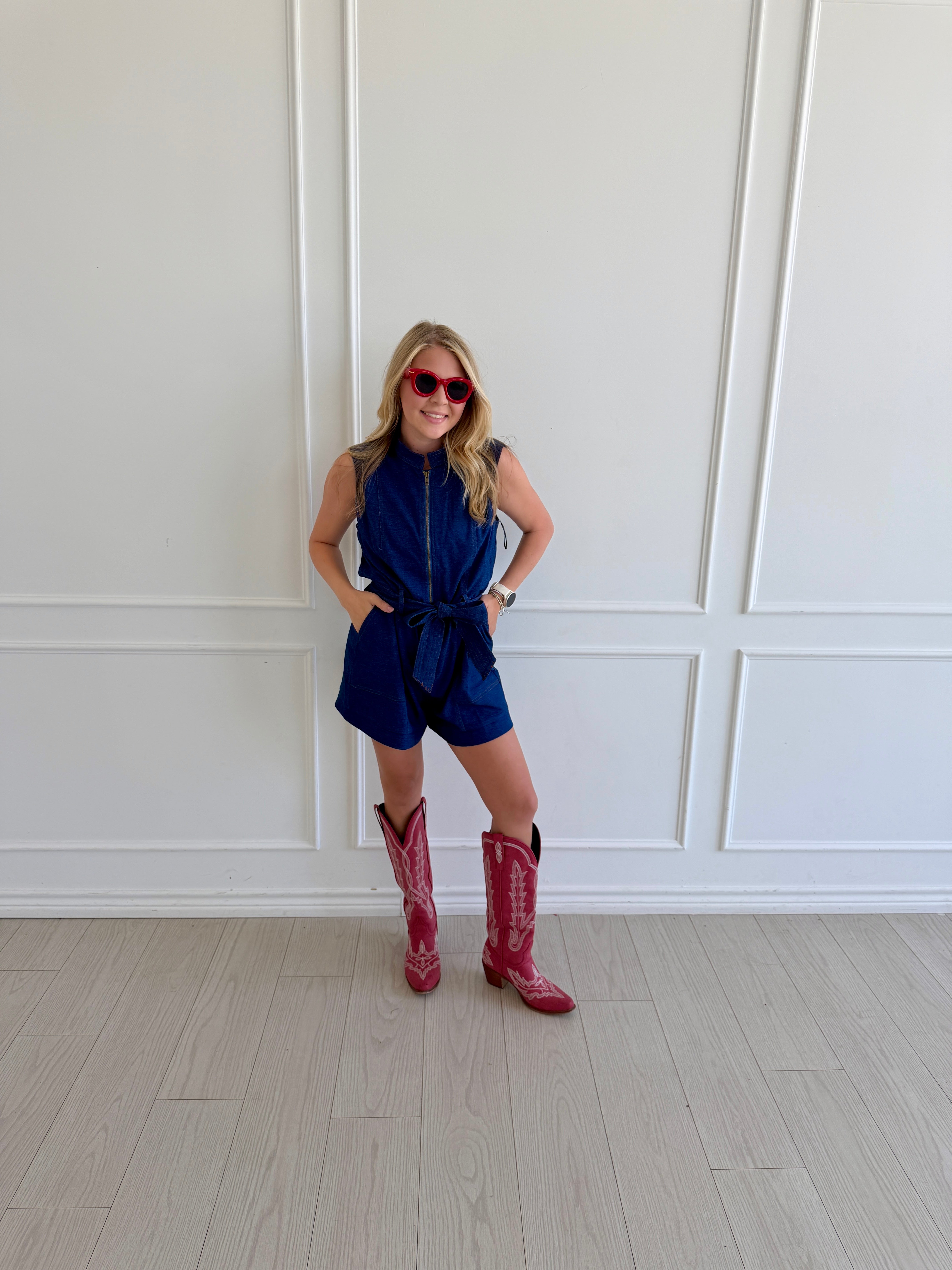 Topstitched Denim Effect Romper