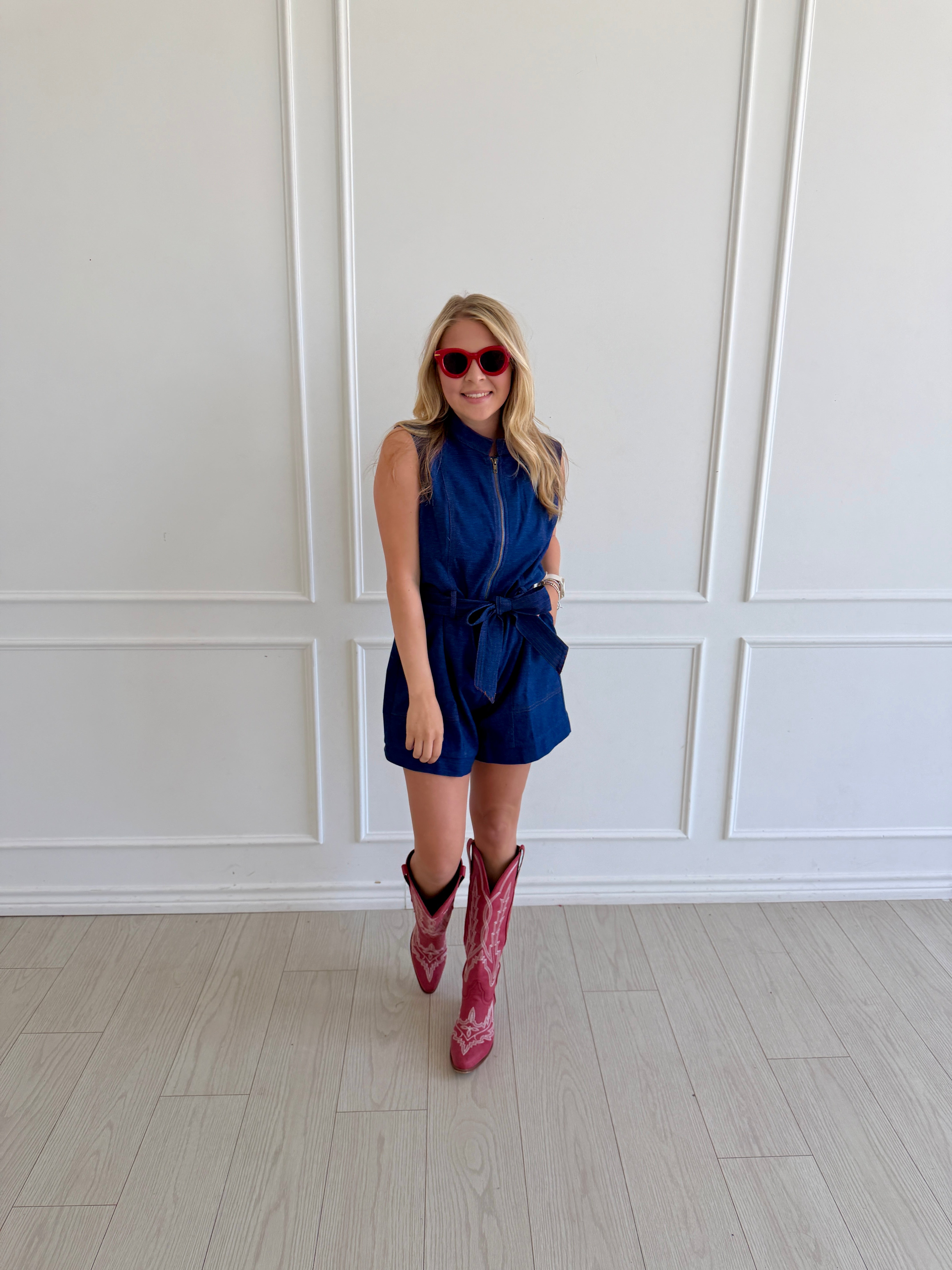 Topstitched Denim Effect Romper