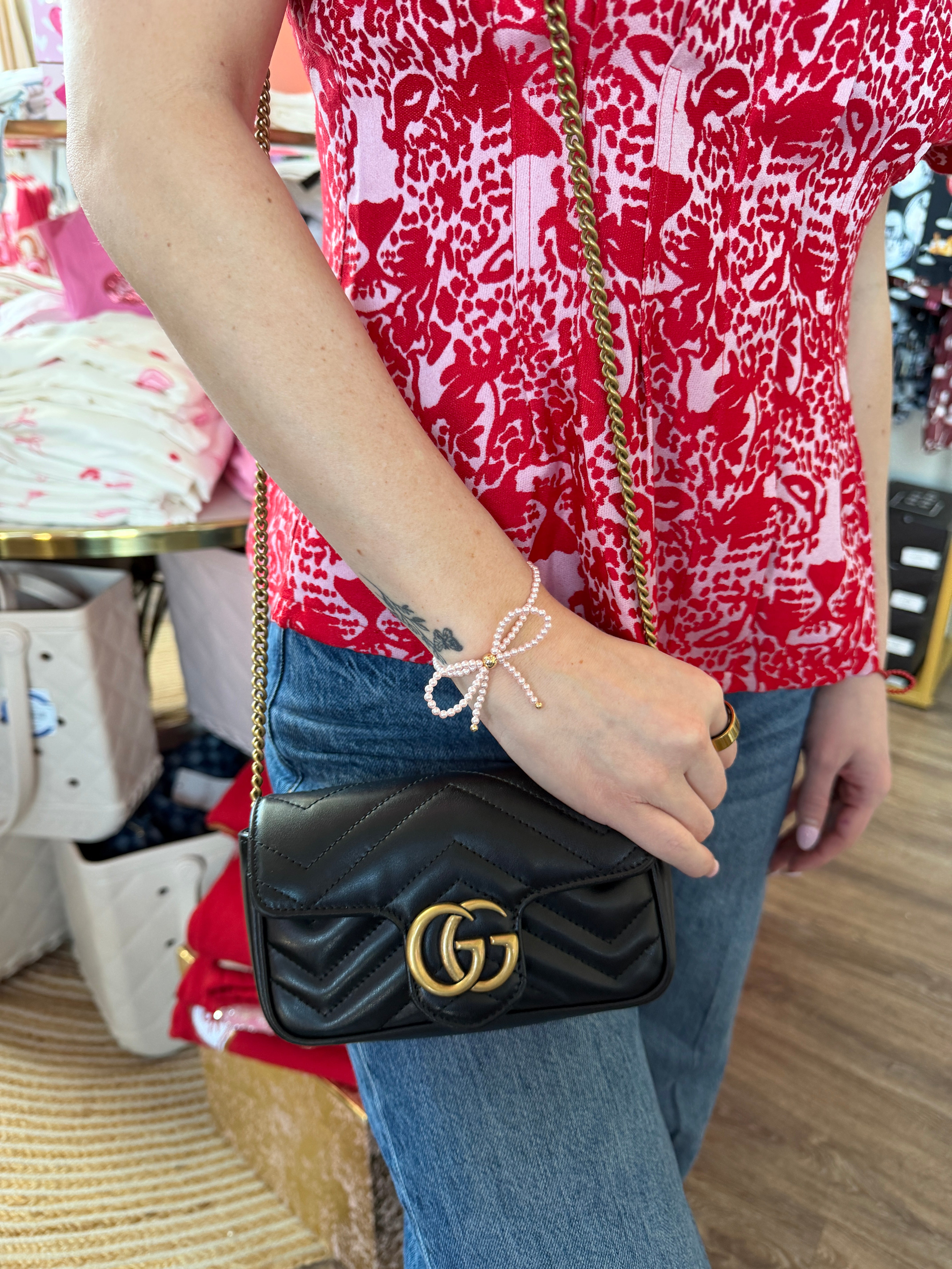 Pink Pearl Bow Bracelet - Beaded Blondes