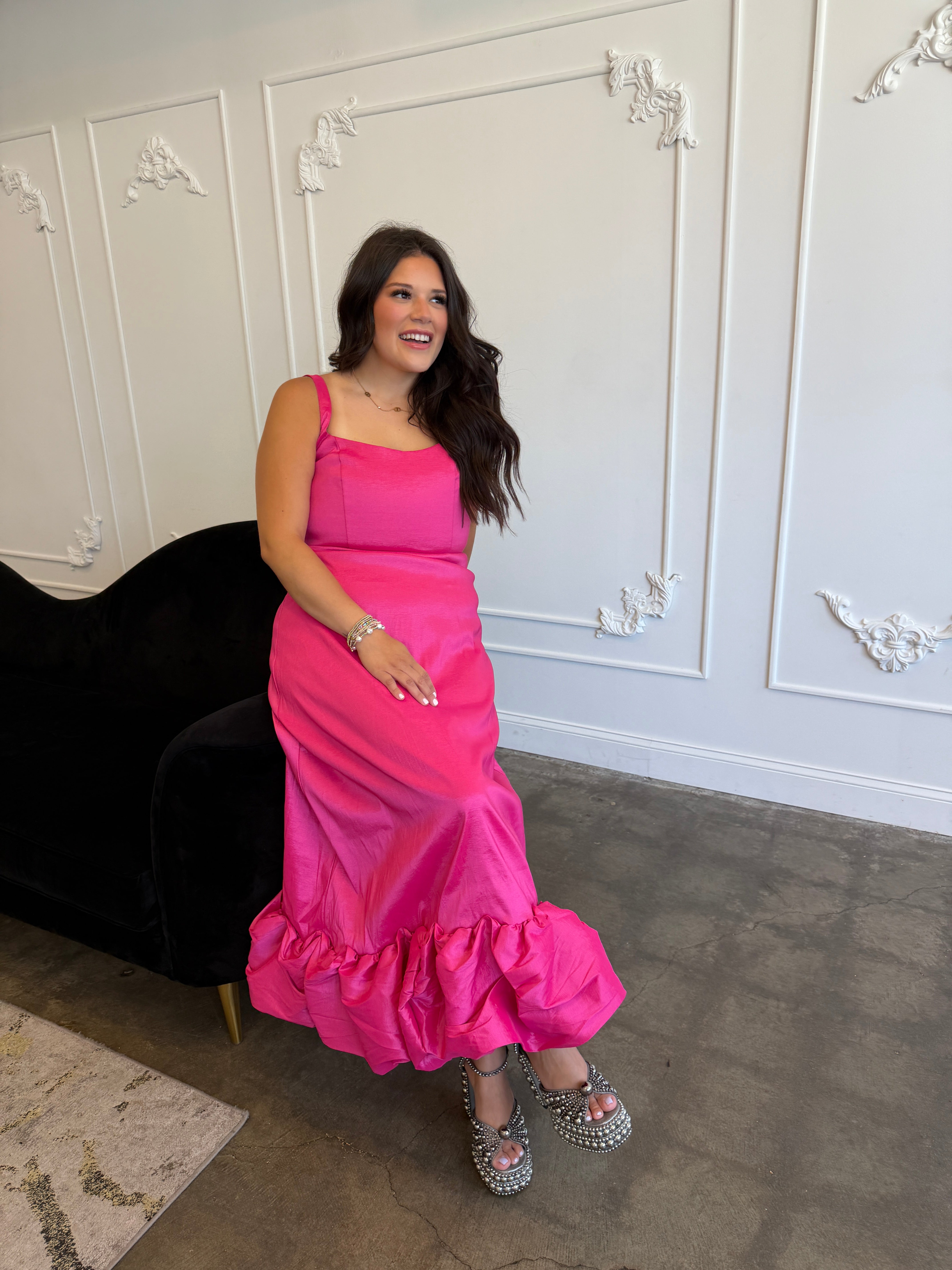 Rebecca Midi Dress Dragonfruit Taffeta