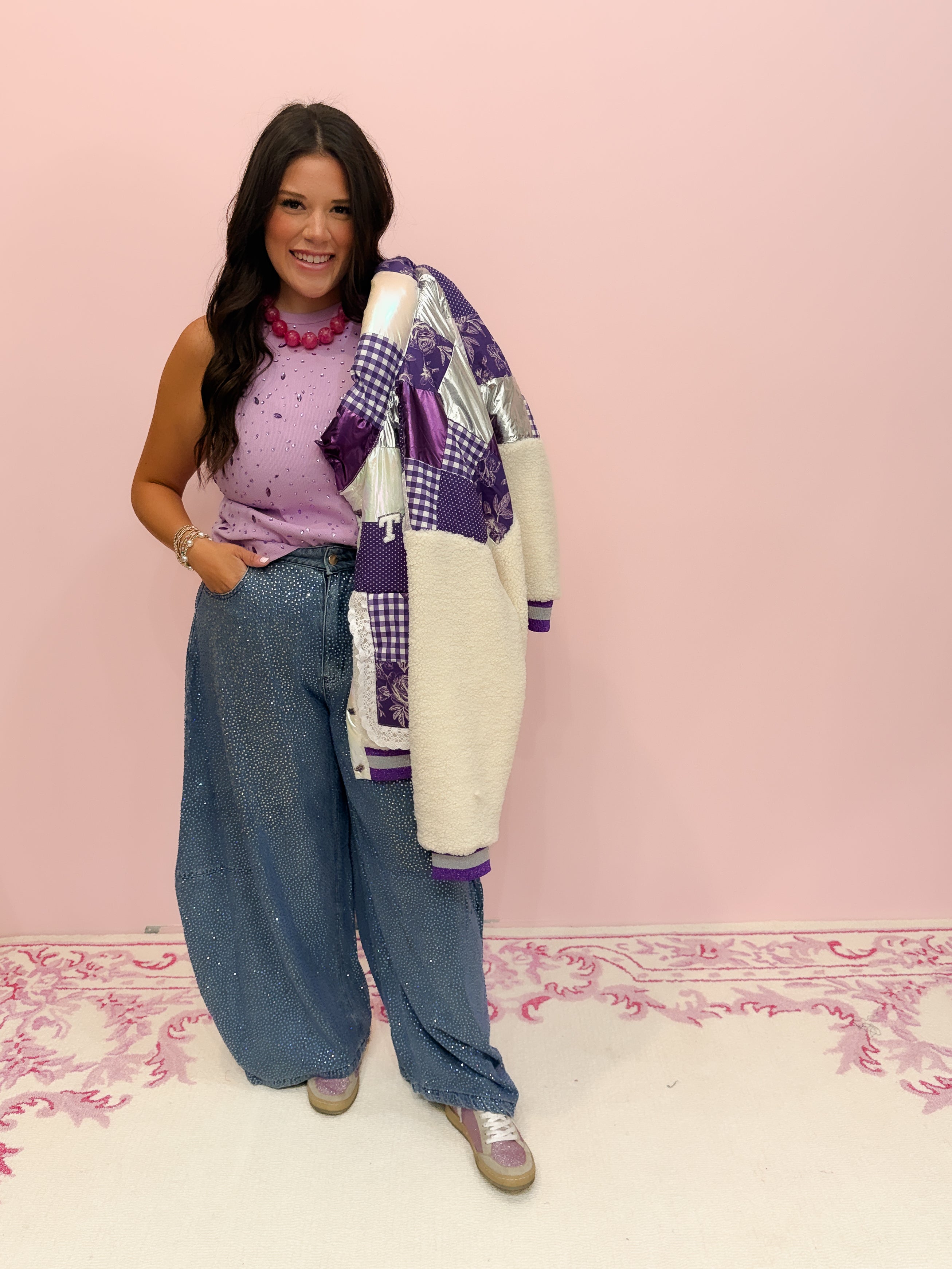 Denim Rhinestone Barrel Jeans