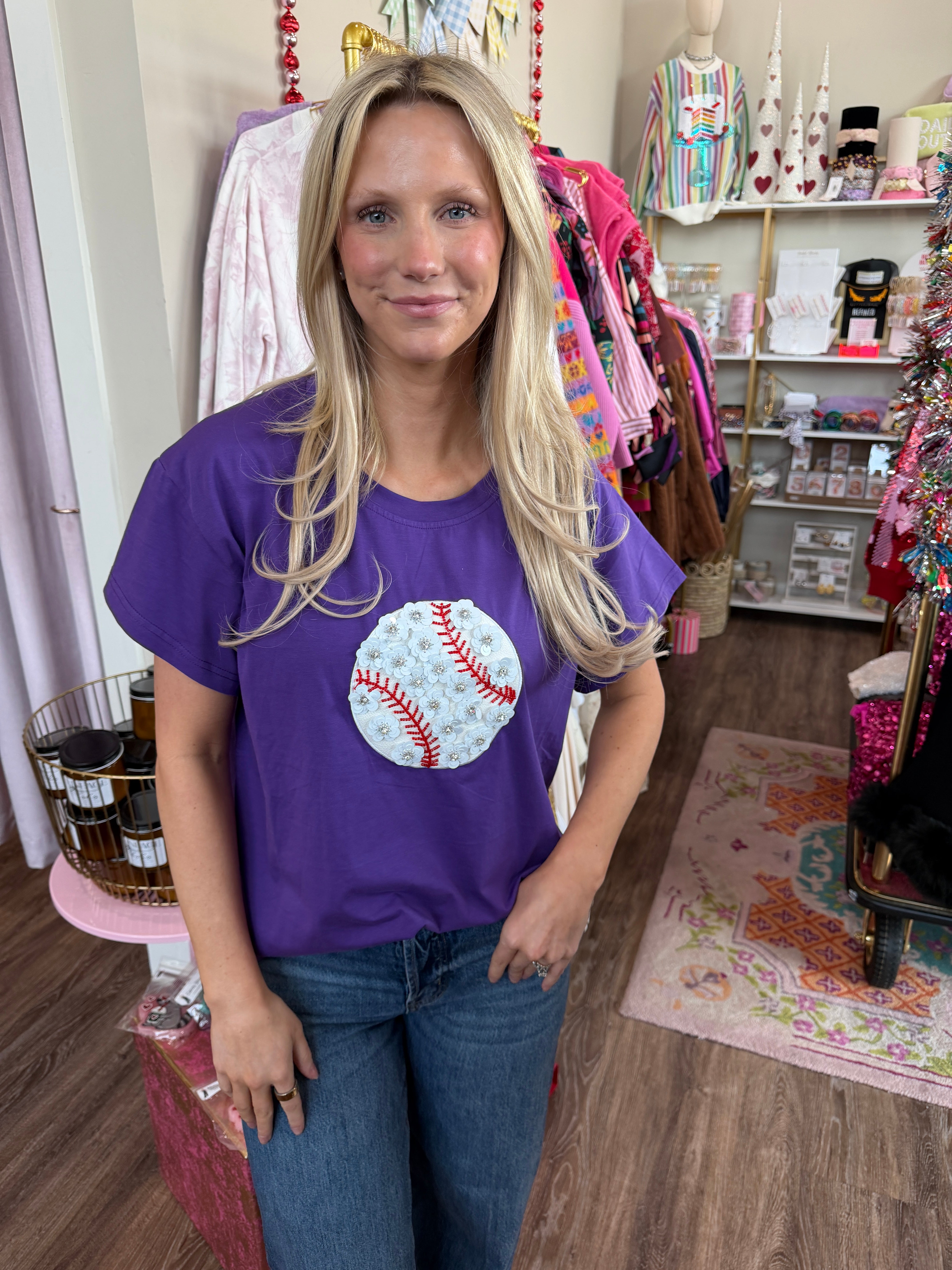 Purple Flower Baseball Tee- QOS