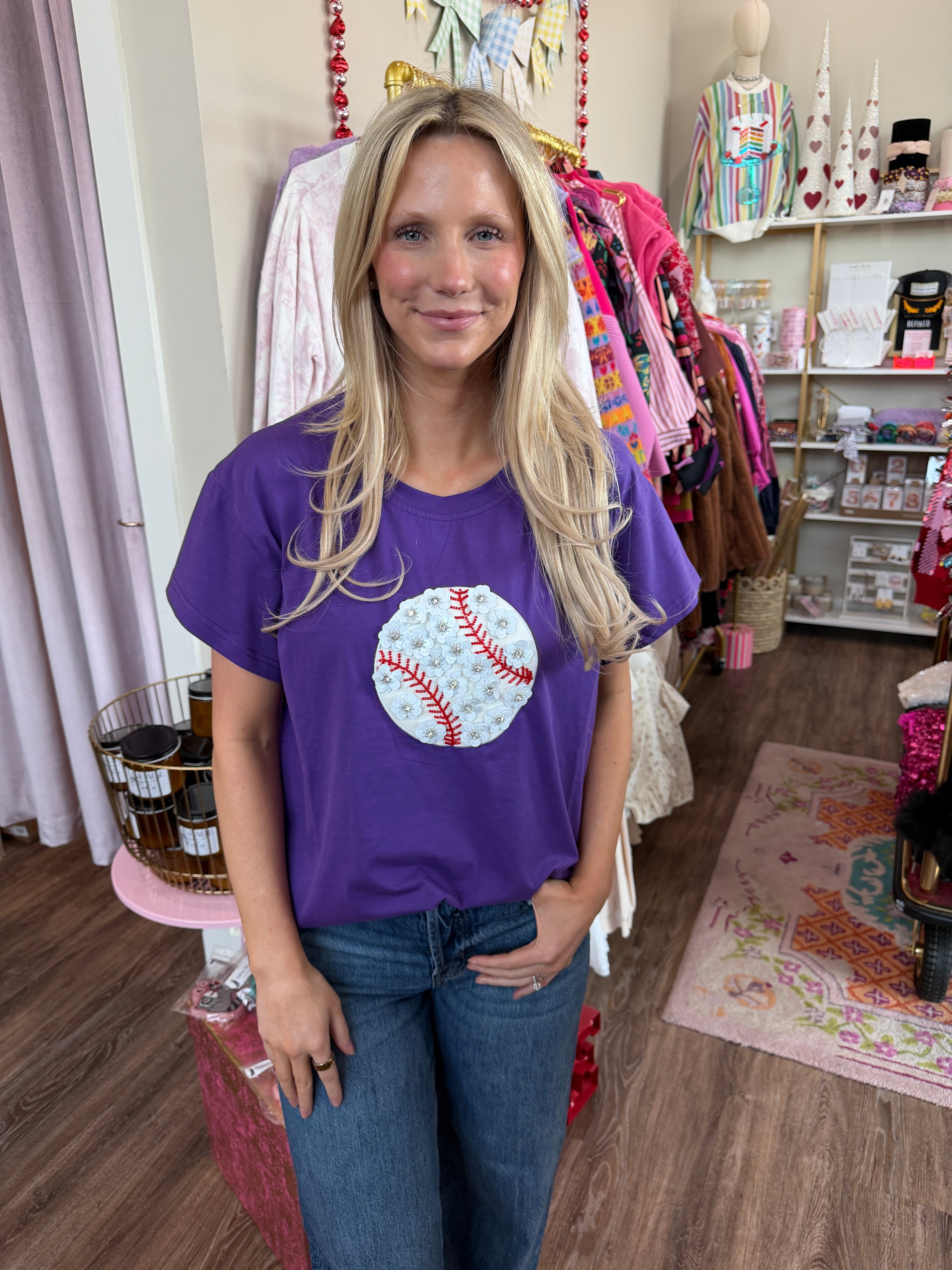 Purple Flower Baseball Tee- QOS